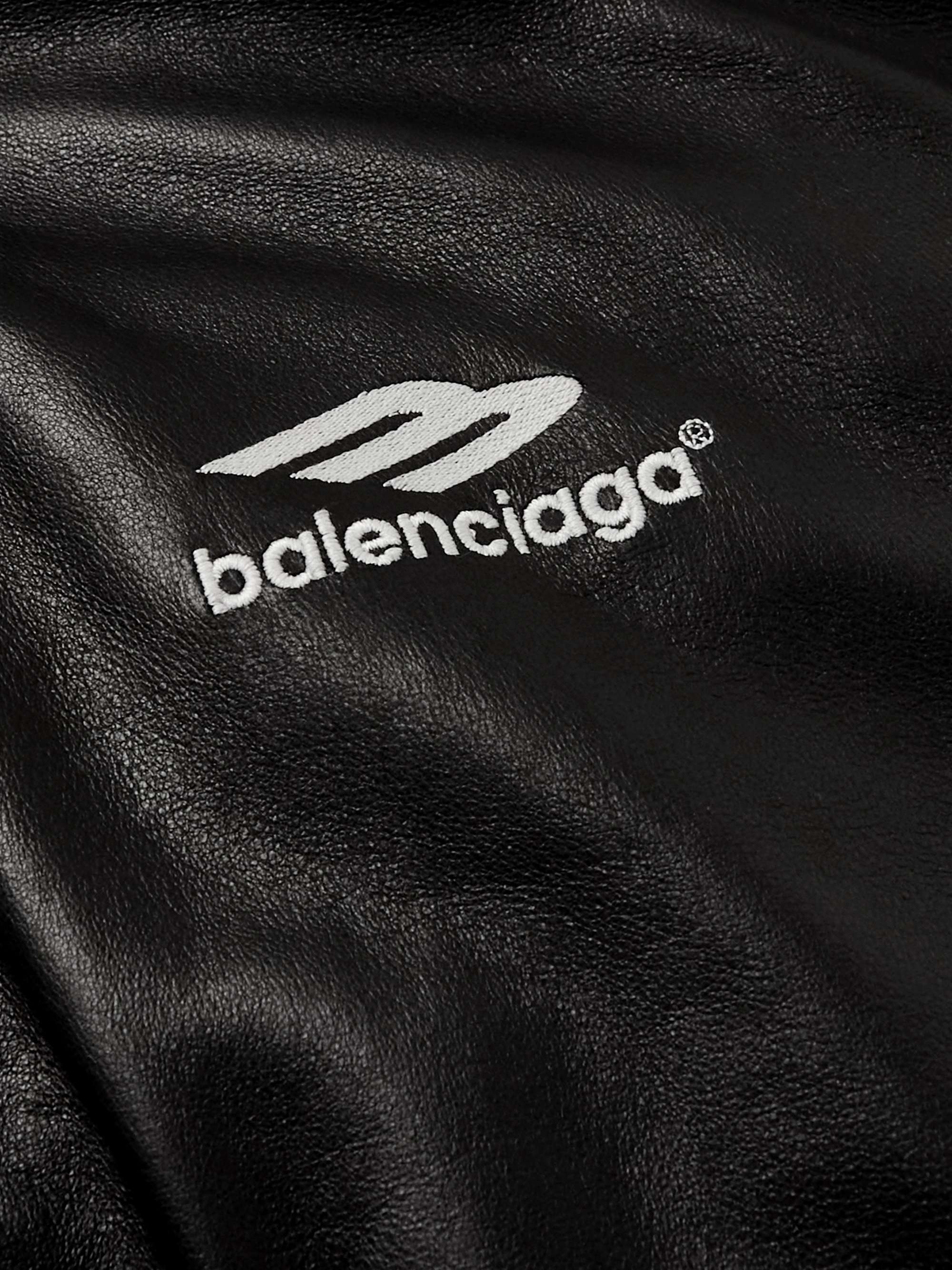 BALENCIAGA Logo-Embroidered Leather Track Jacket