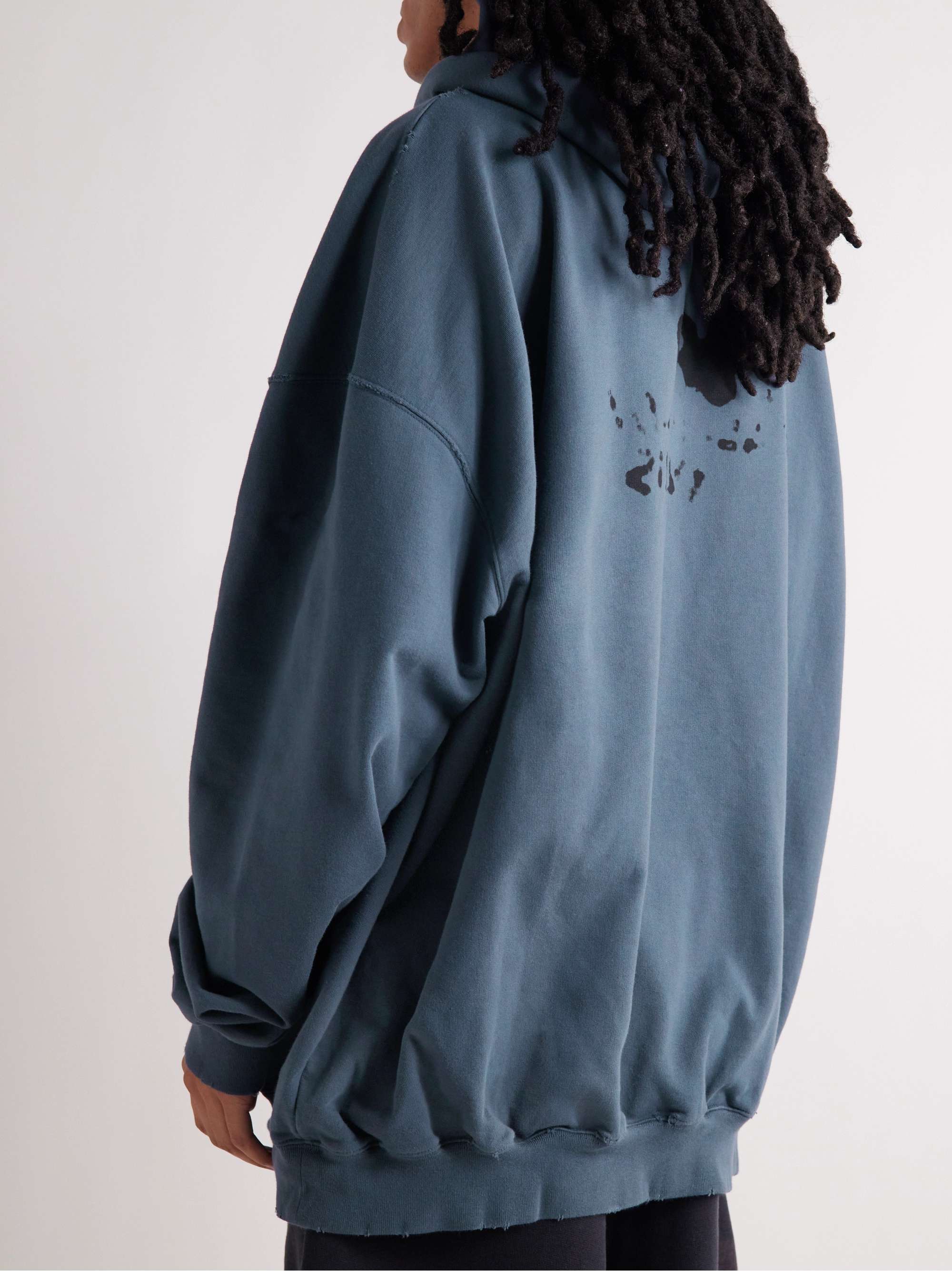 BALENCIAGA Oversized Distressed Logo-Print Cotton Hoodie