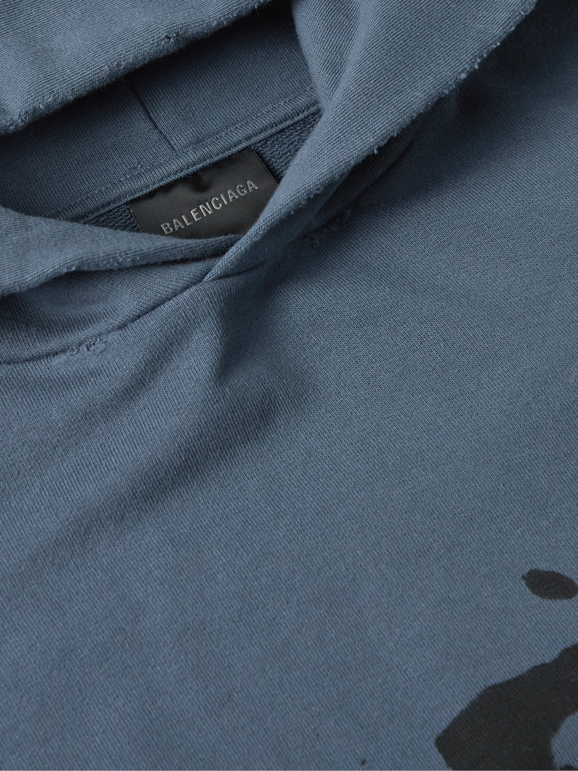 Shop Balenciaga Oversized Distressed Logo-print Cotton Hoodie In Blue