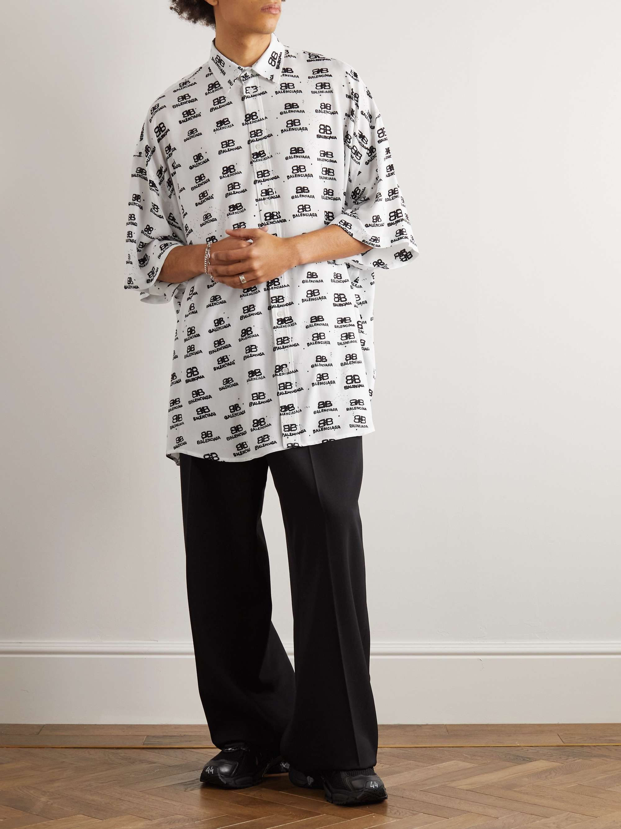 BALENCIAGA Oversized Logo-Print Crepe Shirt