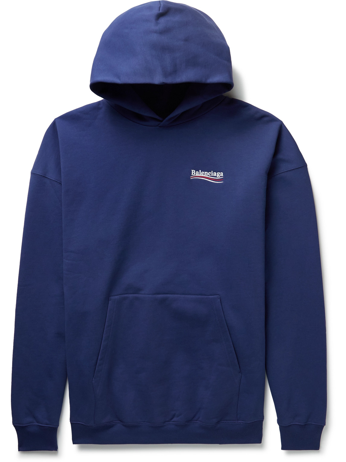 Balenciaga Oversized Distressed Logo-embroidered Cotton-jersey Hoodie In Blue