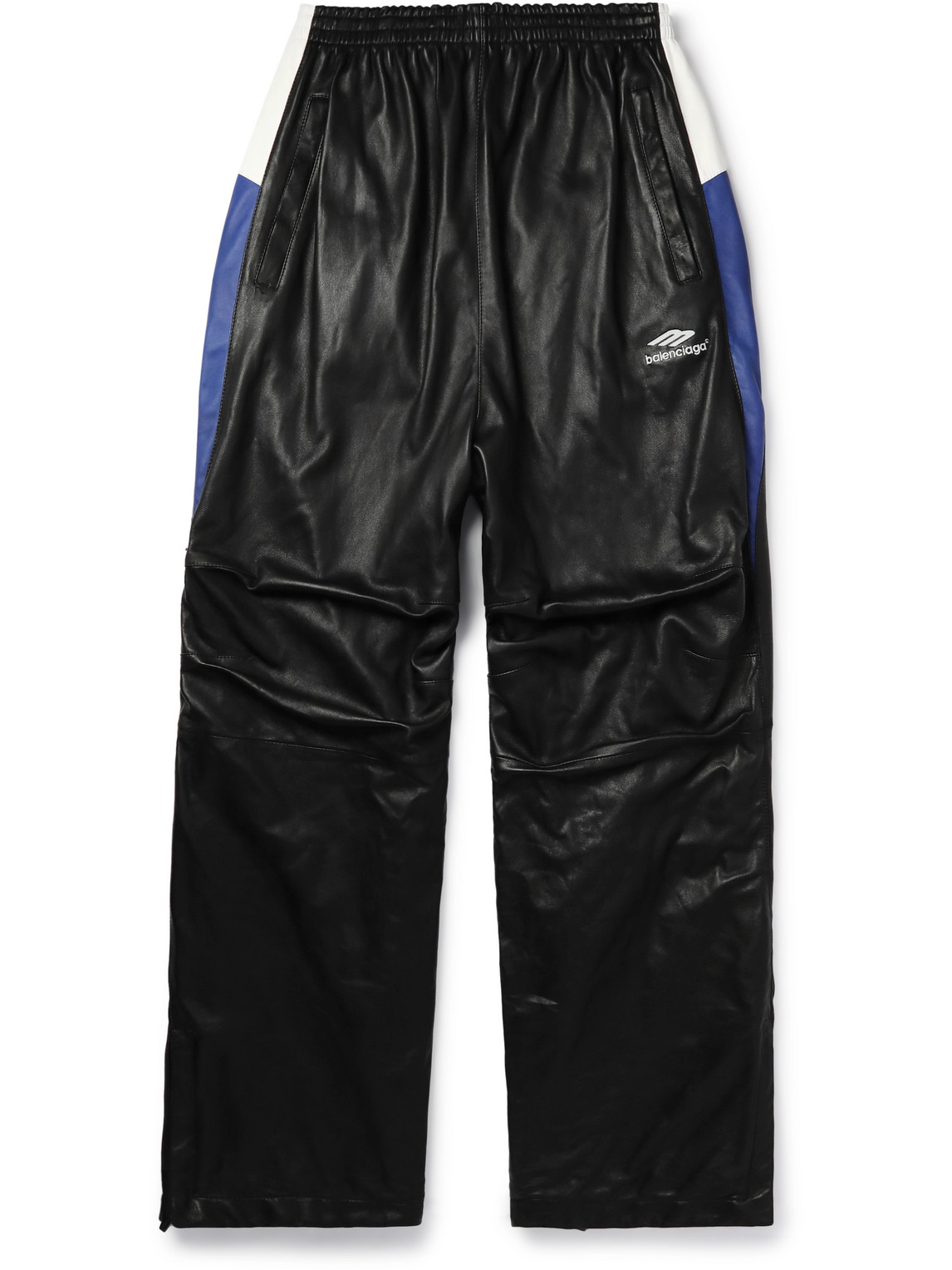 Straight-Leg Striped Leather Sweatpants