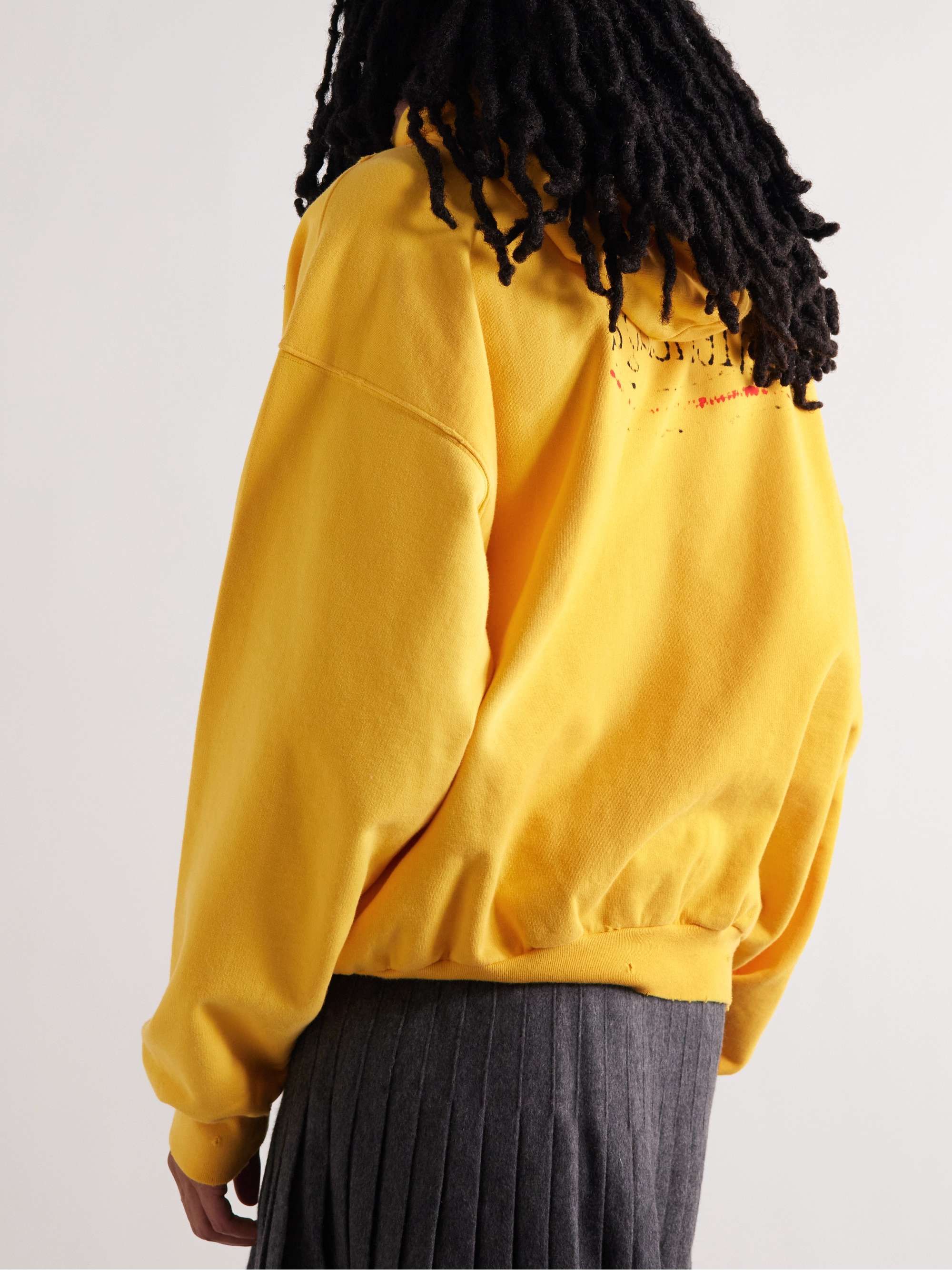 BALENCIAGA Distressed Logo-Print Cotton-Jersey Hoodie