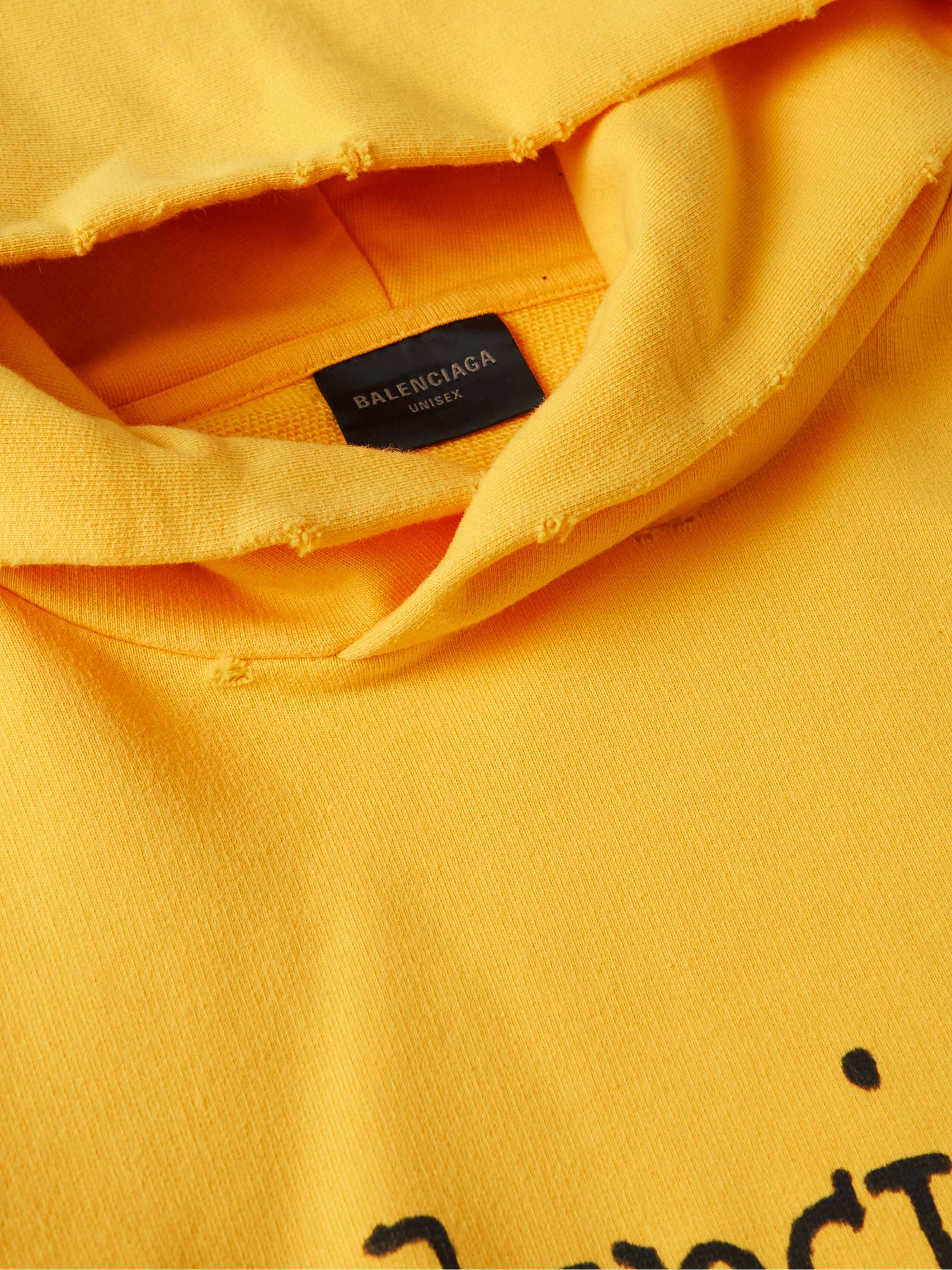 BALENCIAGA Distressed Logo-Print Cotton-Jersey Hoodie