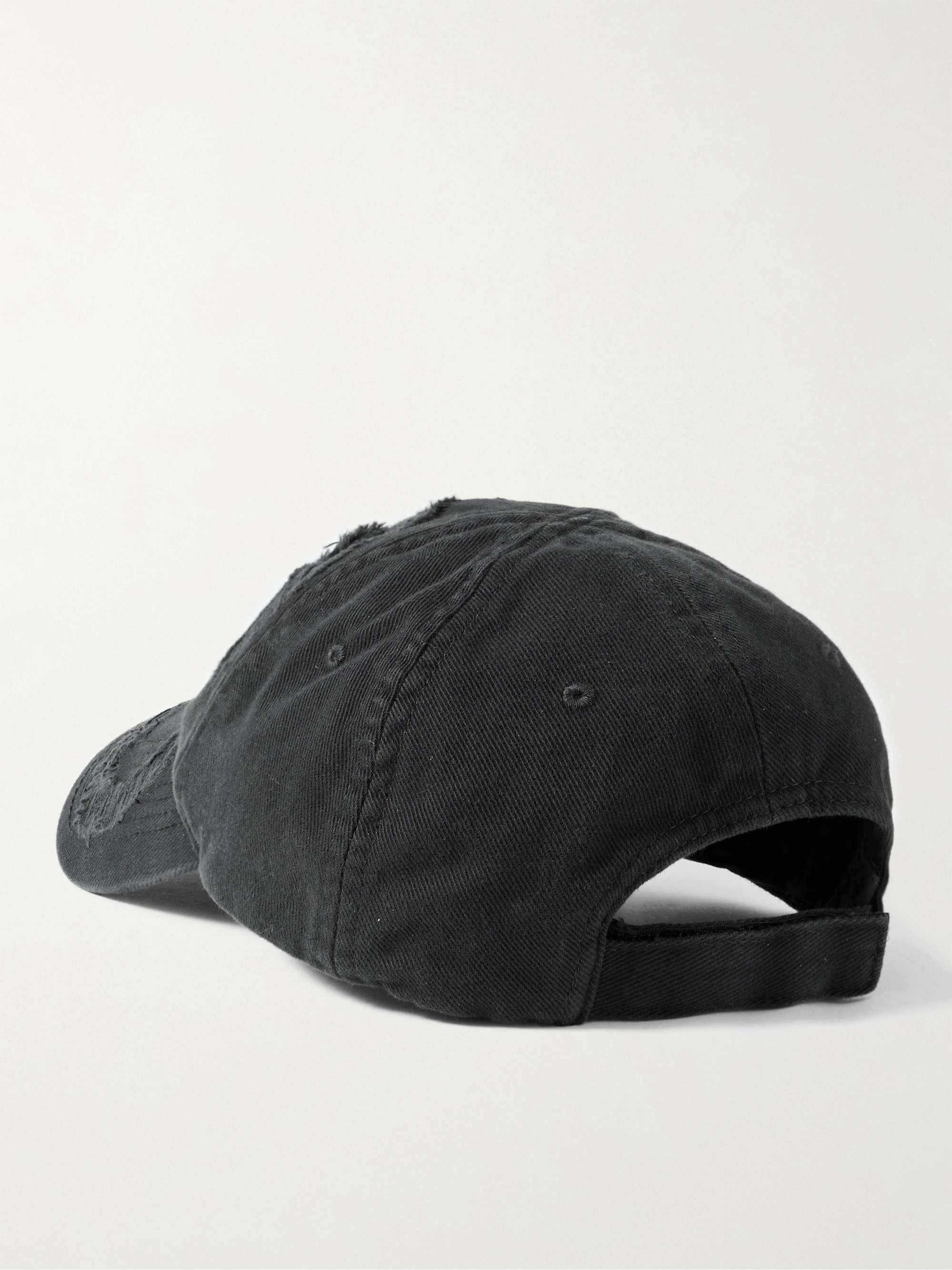 BALENCIAGA BB Distressed Logo-Embroidered Cotton-Twill Baseball Cap