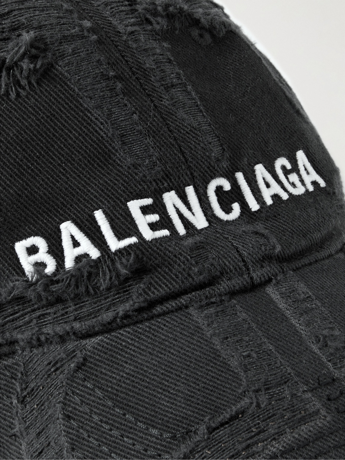 Shop Balenciaga Bb Distressed Logo-embroidered Cotton-twill Baseball Cap In Black