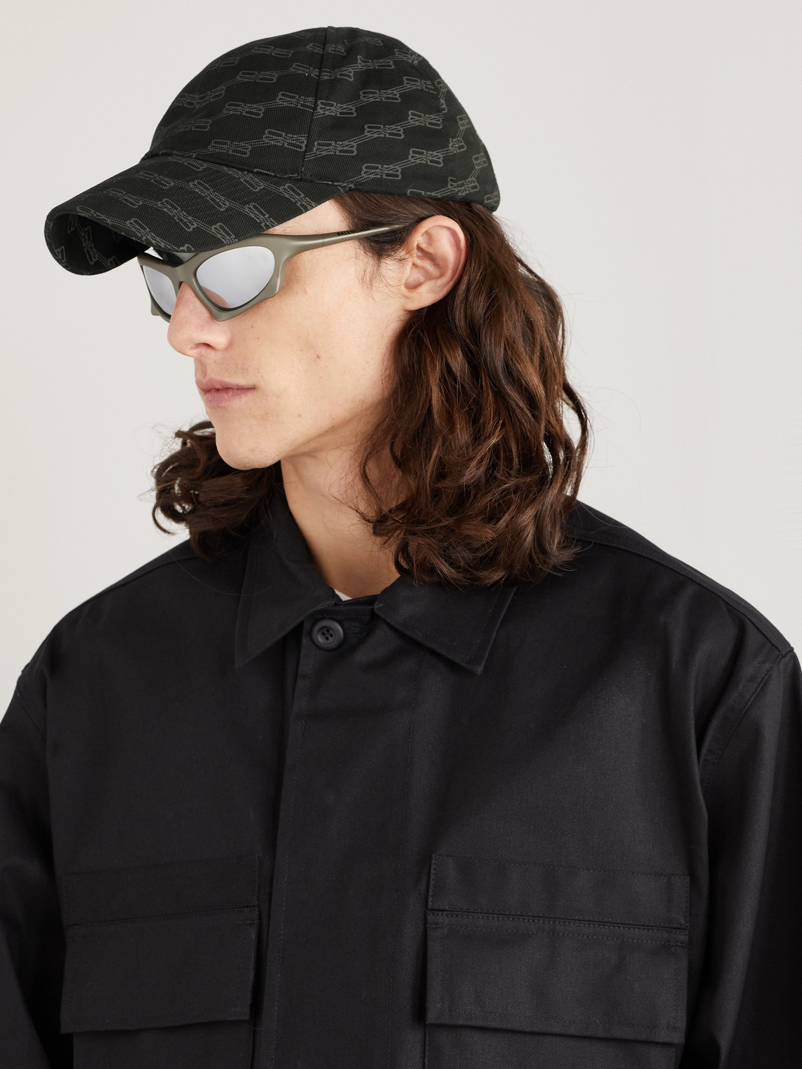 Shop Balenciaga Monogrammed Cotton-canvas Baseball Cap In Black