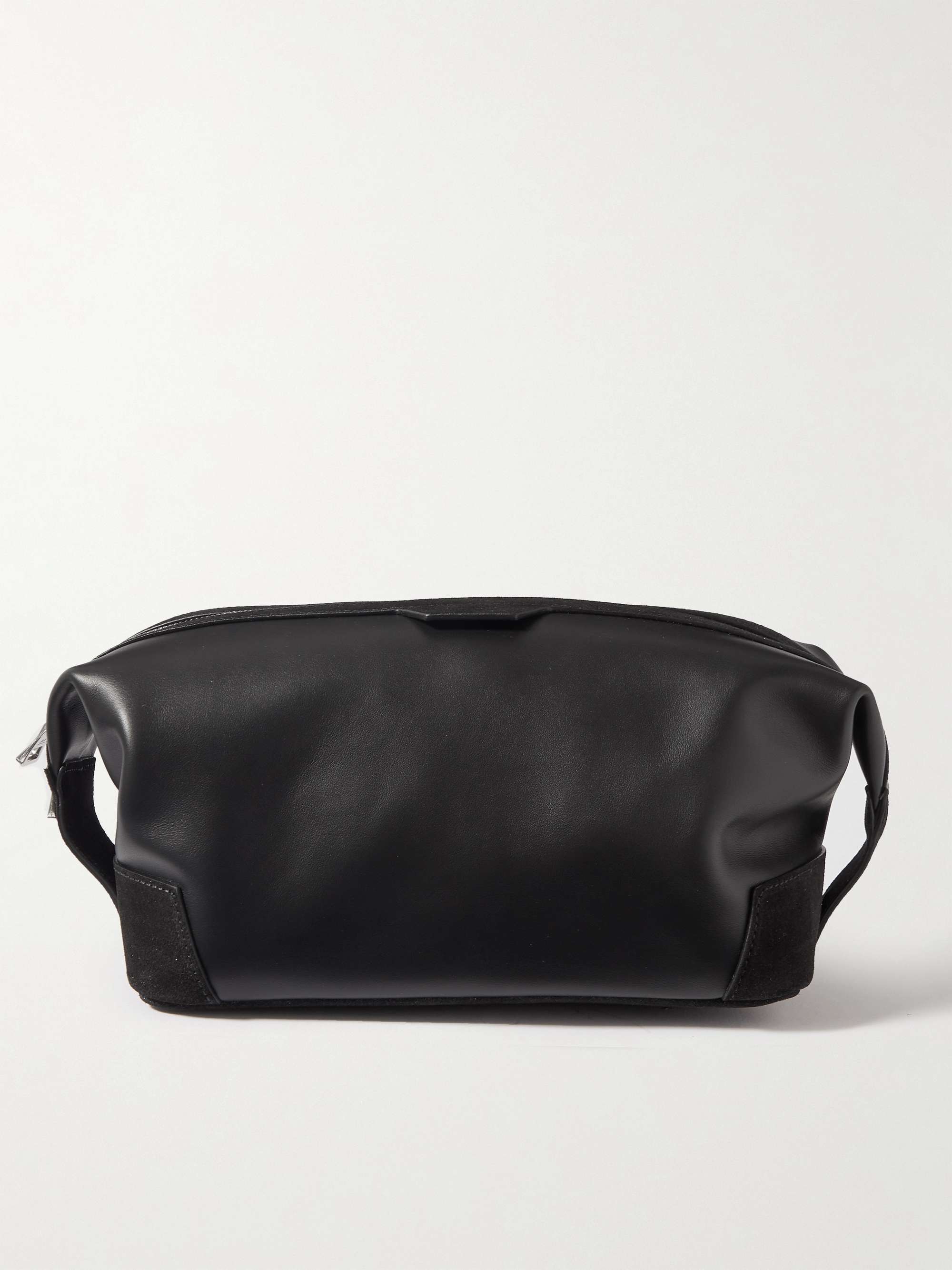 Suede-Trimmed Full-Grain Leather Wash Bag