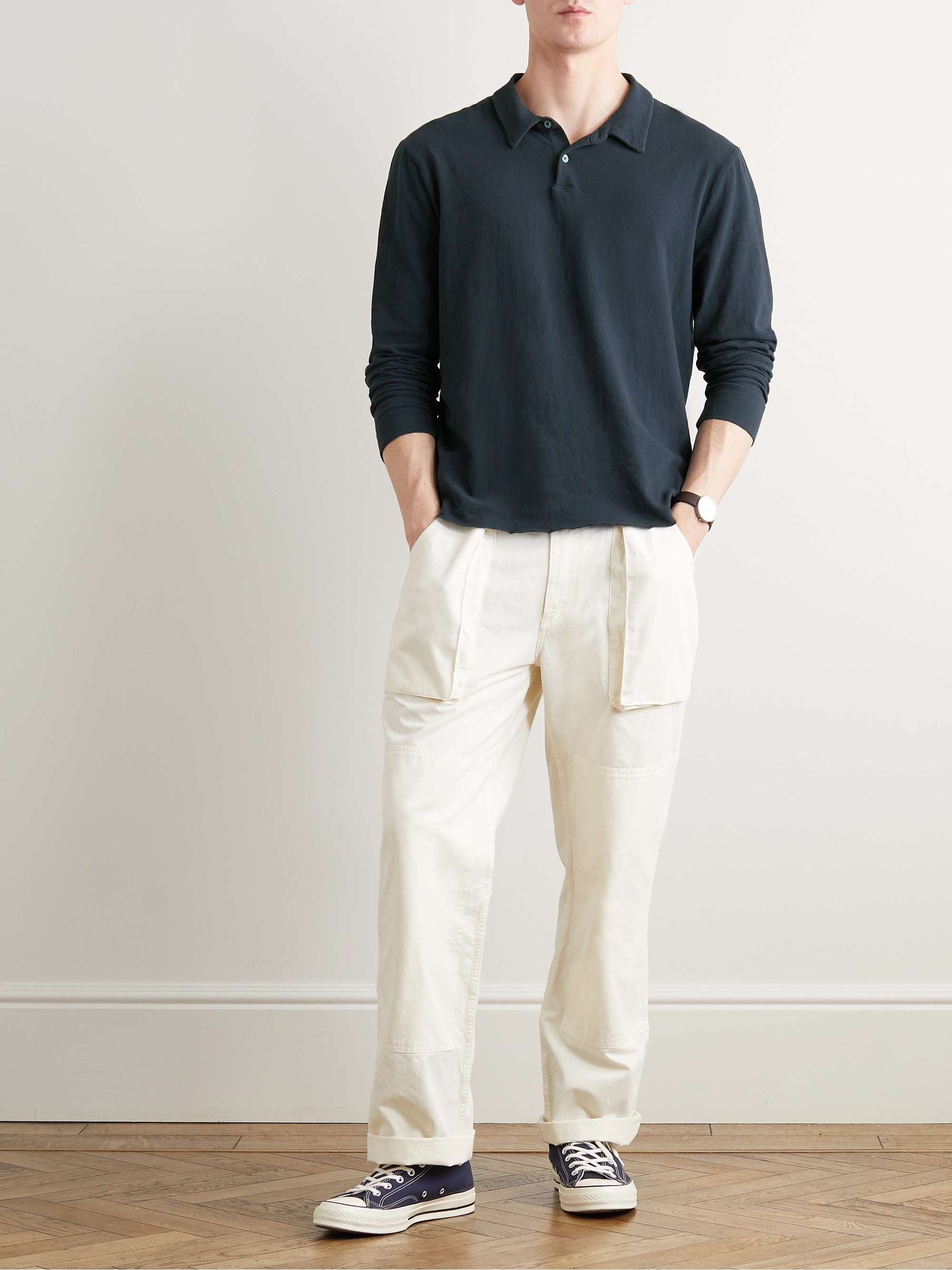 JAMES PERSE Brushed Cotton-Blend Jersey Polo Shirt