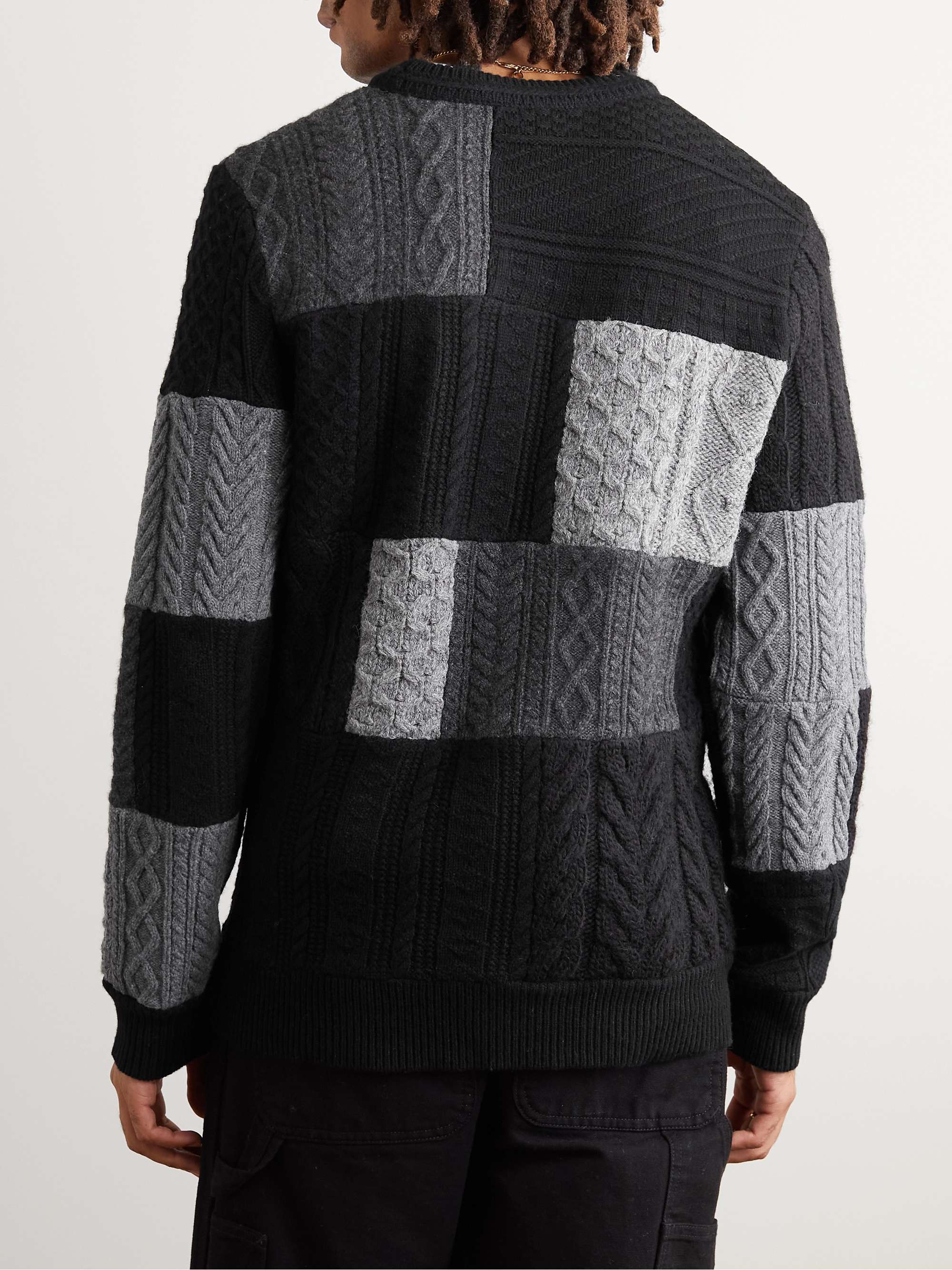 J.CREW Patchwork Cable-Knit Wool and Cashmere-Blend Sweater
