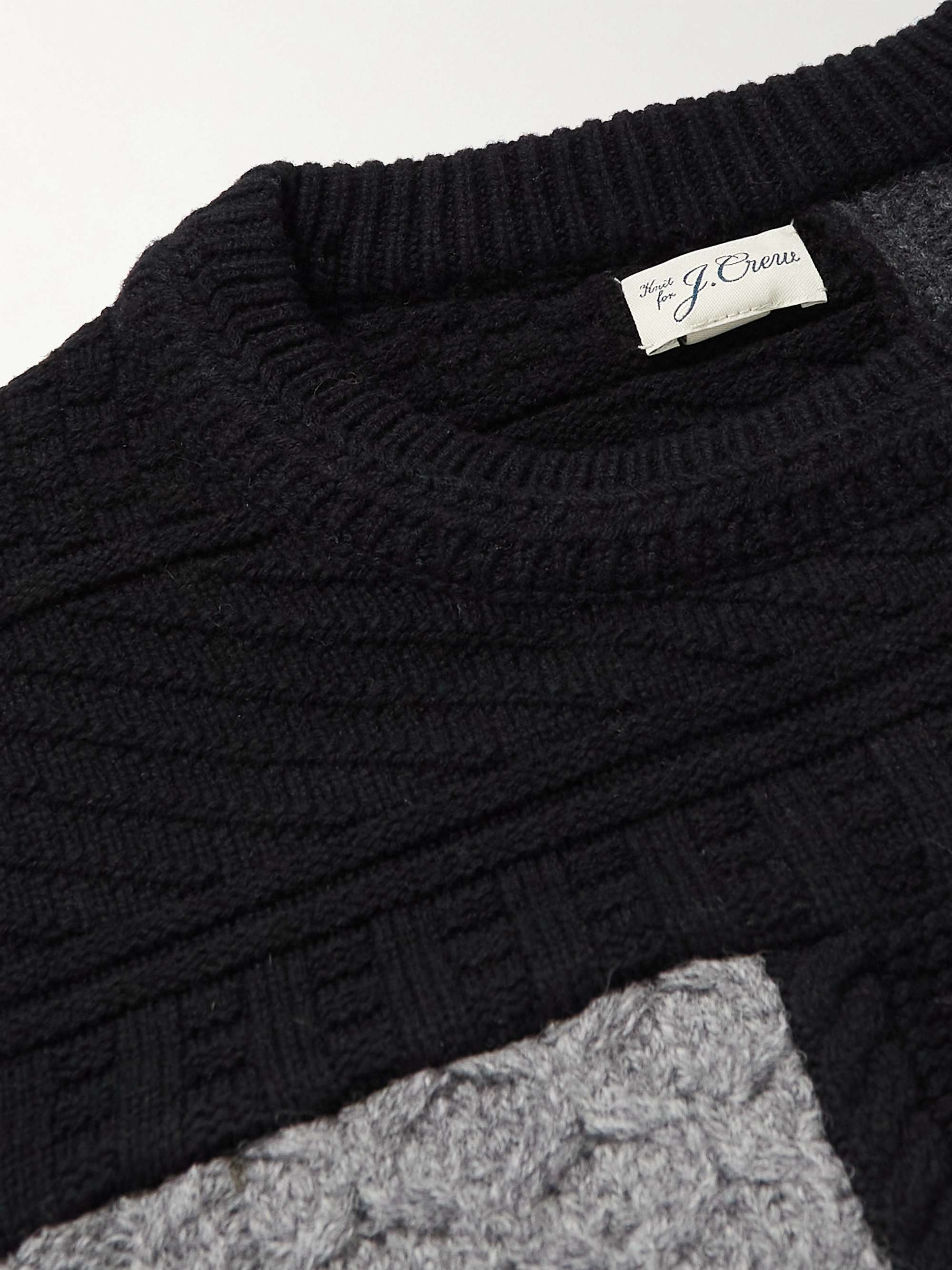 J.CREW Patchwork Cable-Knit Wool and Cashmere-Blend Sweater
