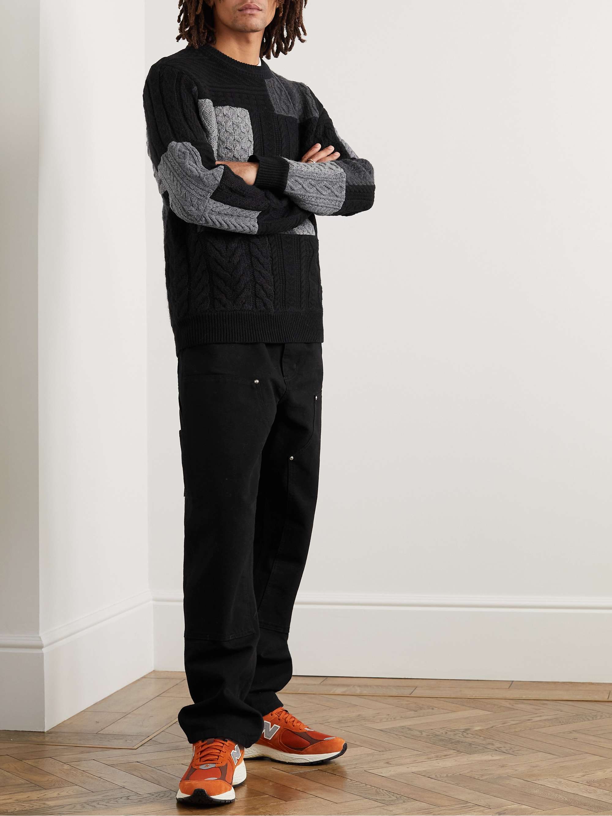 J.CREW Patchwork Cable-Knit Wool and Cashmere-Blend Sweater
