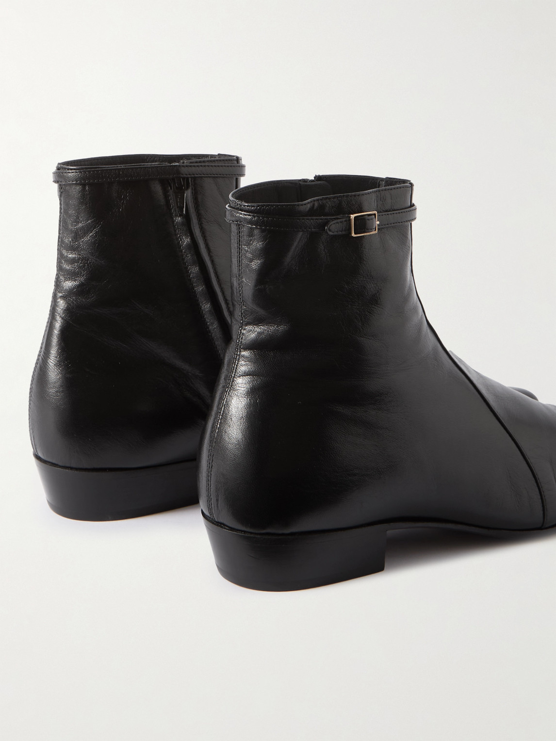 Shop Saint Laurent Arsun Leather Ankle Boots In Black