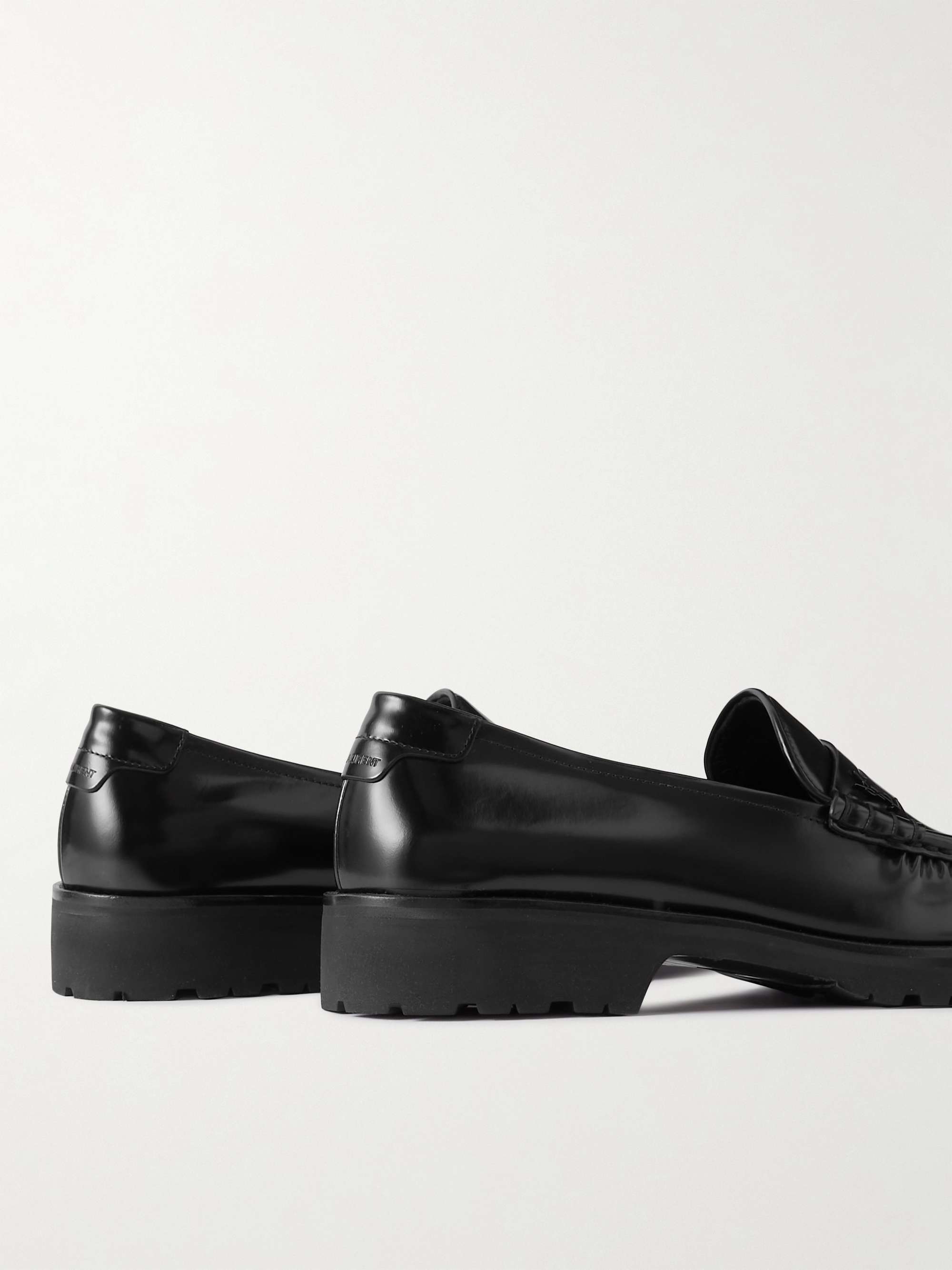 SAINT LAURENT Le Loafer Monogram Logo-Appliquéd Leather Penny Loafers