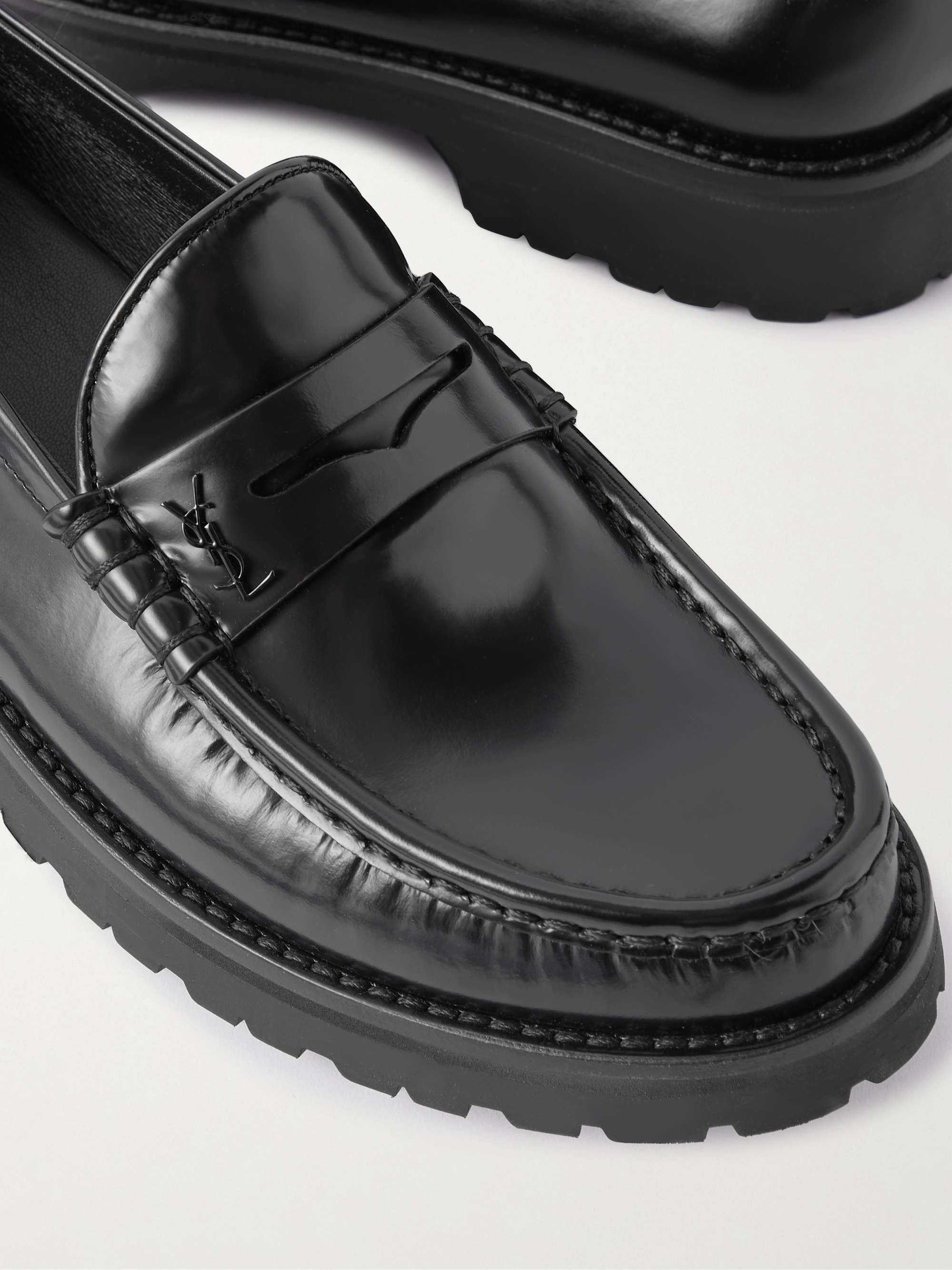 SAINT LAURENT Le Loafer Monogram Logo-Appliquéd Leather Penny Loafers
