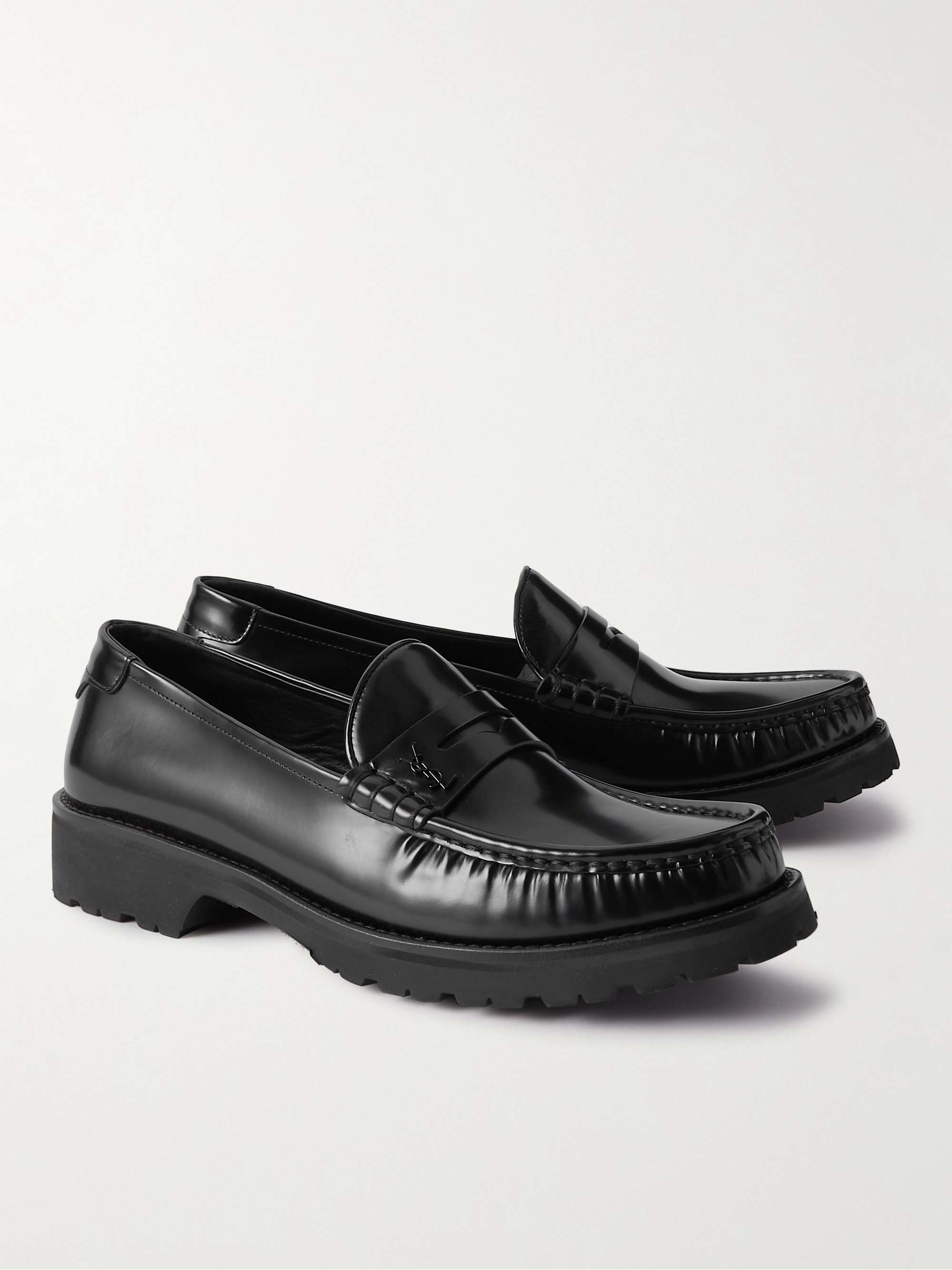 SAINT LAURENT Le Loafer Monogram Logo-Appliquéd Leather Penny Loafers