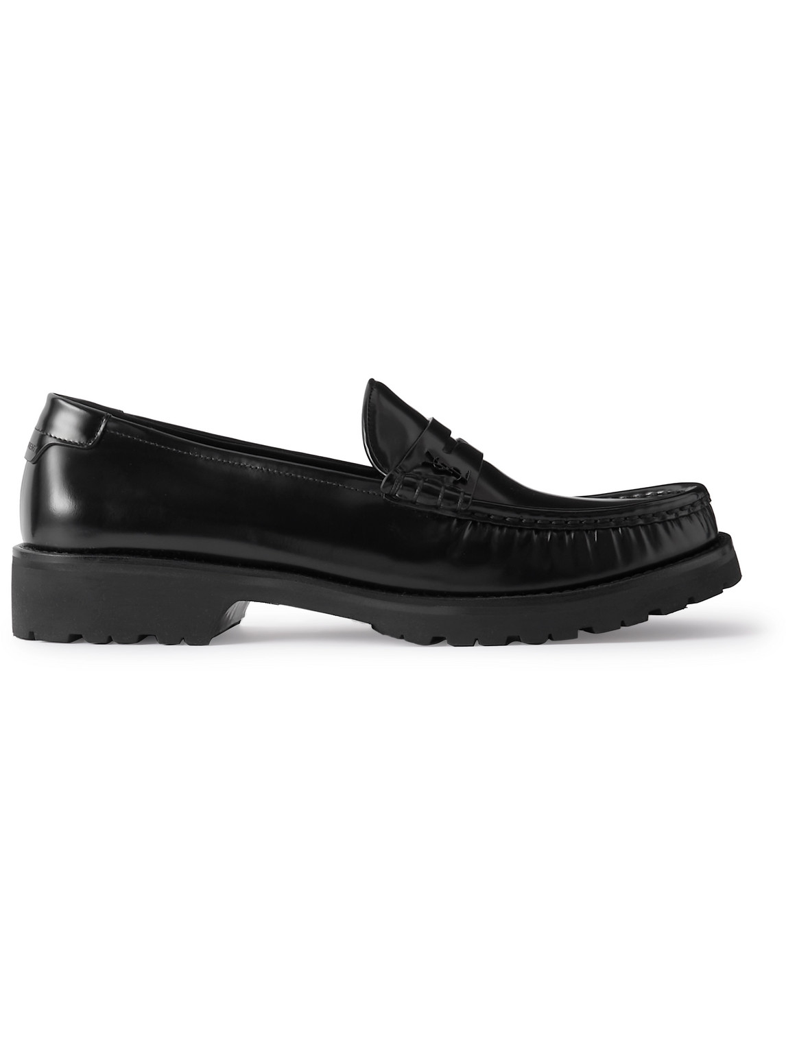 Shop Saint Laurent Le Loafer Monogram Logo-appliquéd Leather Penny Loafers In Black