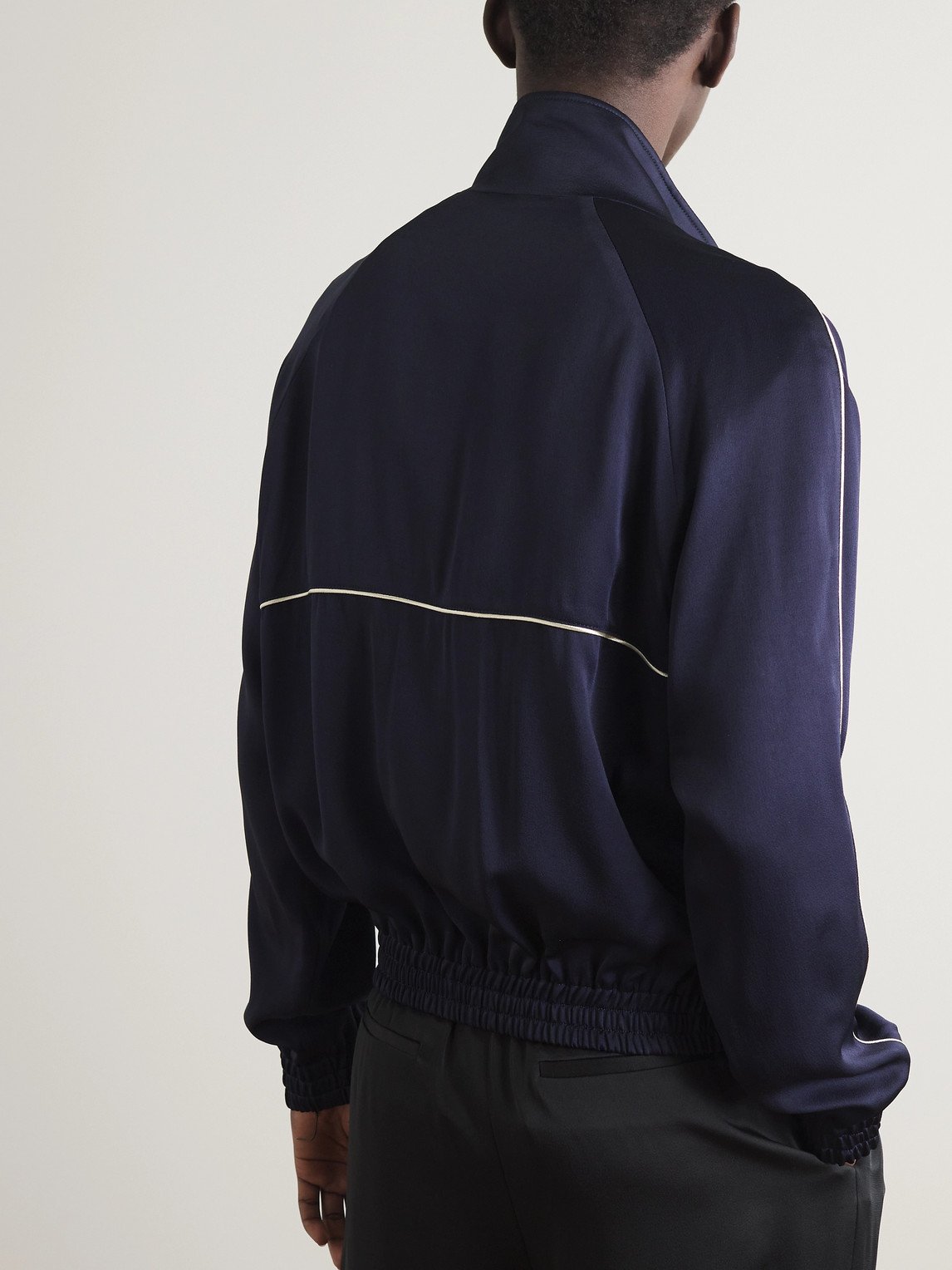 Shop Saint Laurent Teddy Piped Satin-jersey Track Jacket In Blue