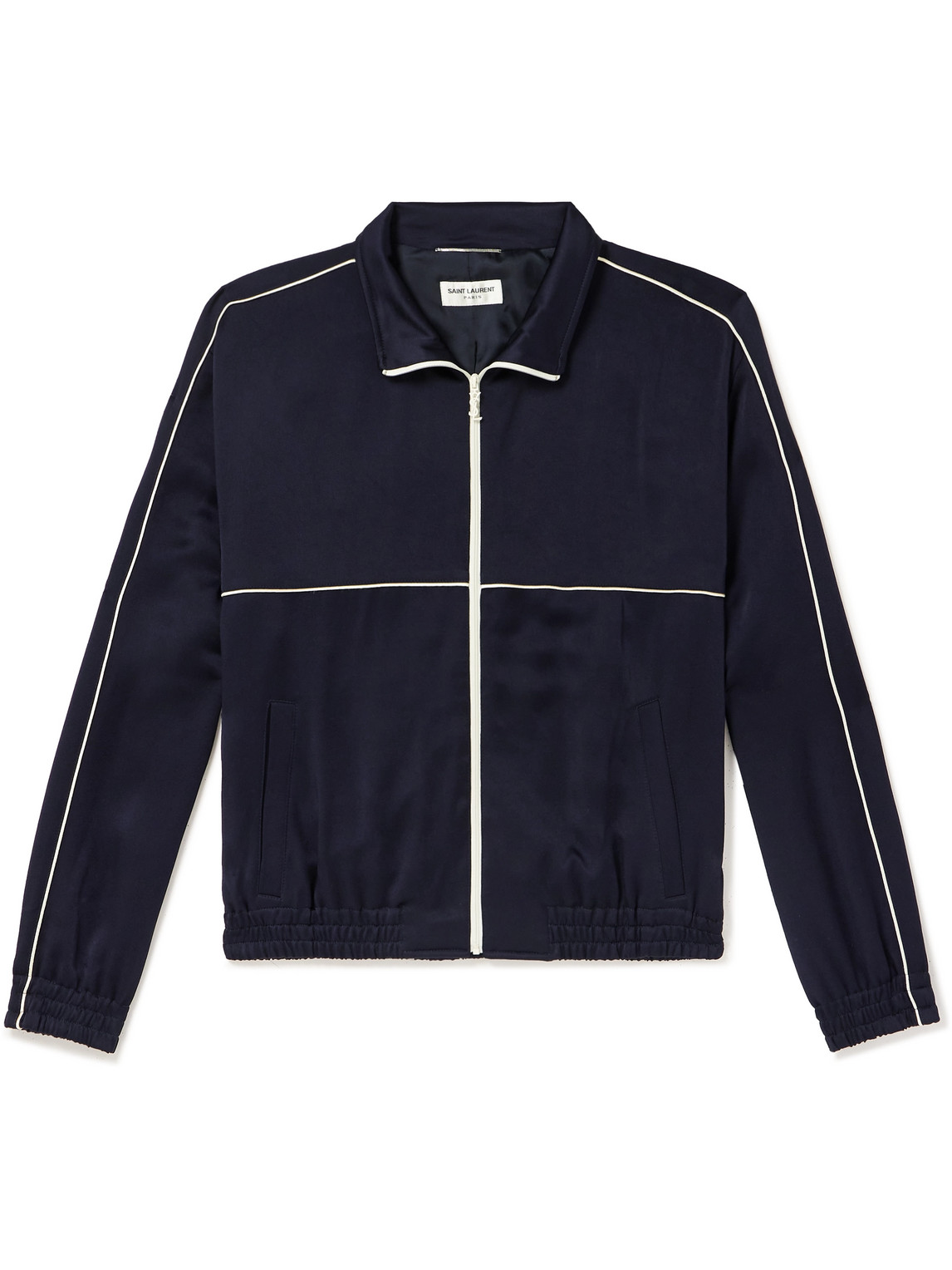 Shop Saint Laurent Teddy Piped Satin-jersey Track Jacket In Blue