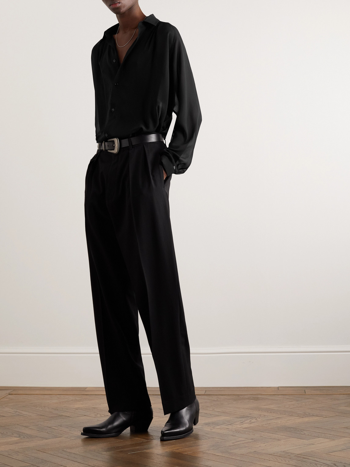 Shop Saint Laurent Silk-chiffon Shirt In Black