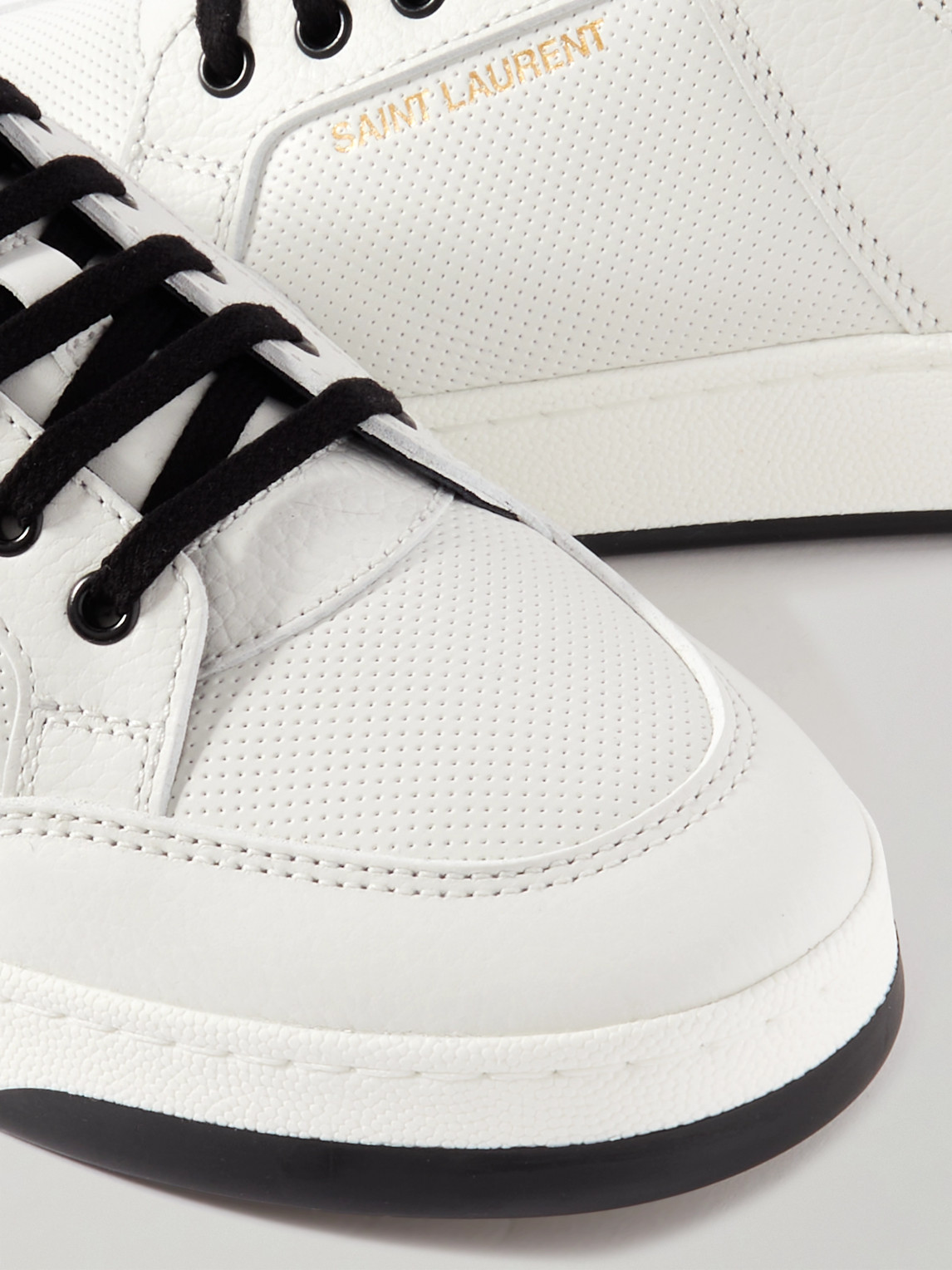 Shop Saint Laurent Sl/61 Perforated Leather Sneakers In White