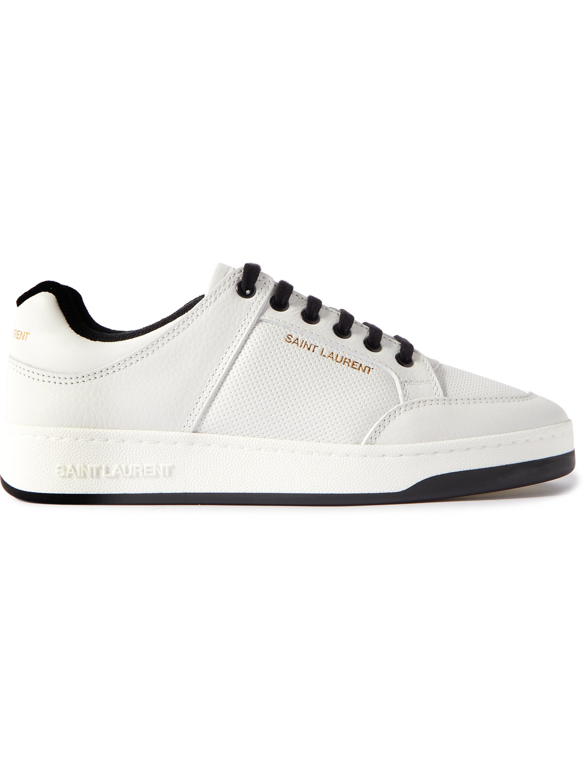 Shop Saint Laurent Sl/61 Perforated Leather Sneakers In White