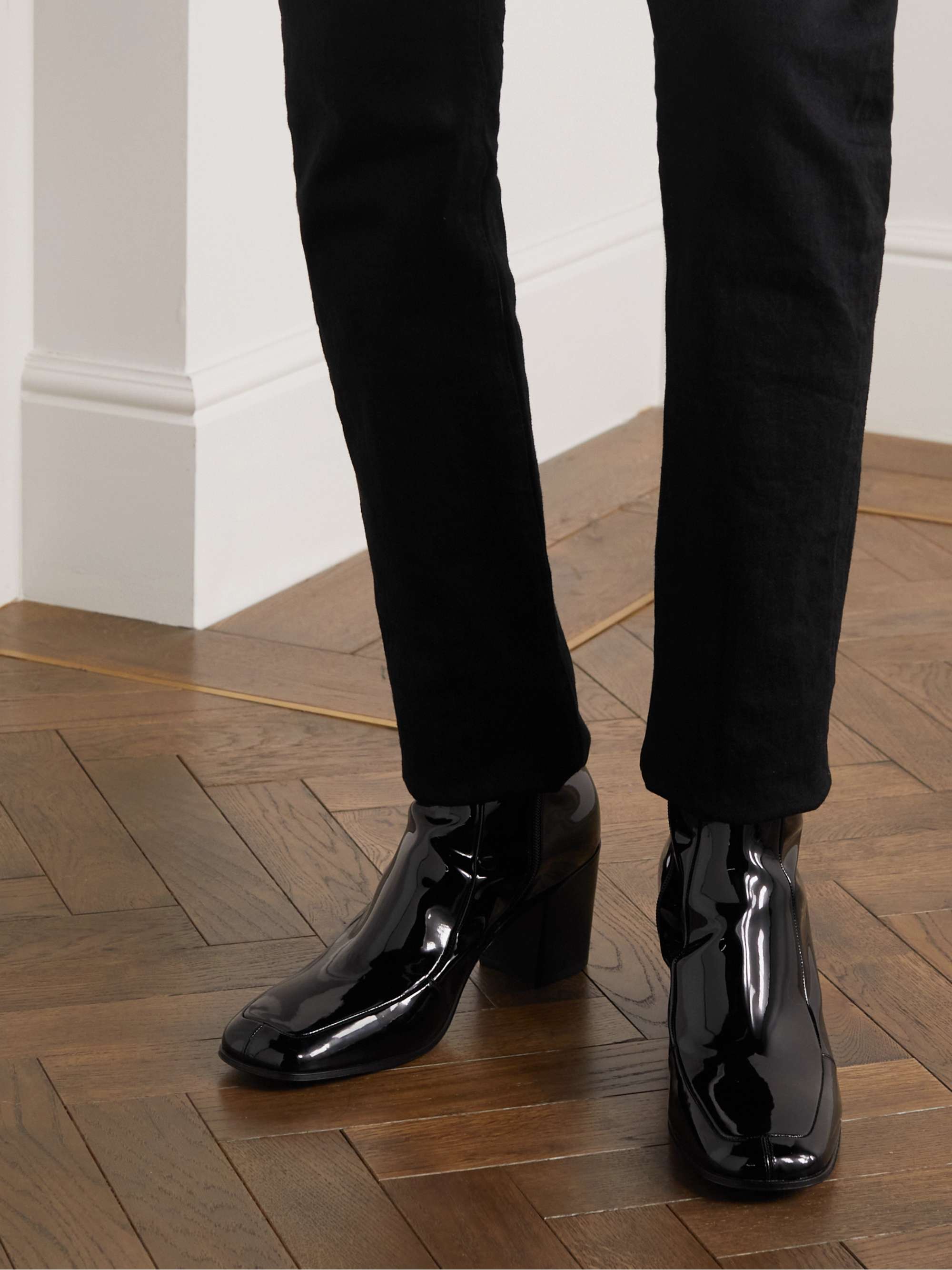 SAINT LAURENT Beau Patent-Leather Boots for Men | MR PORTER