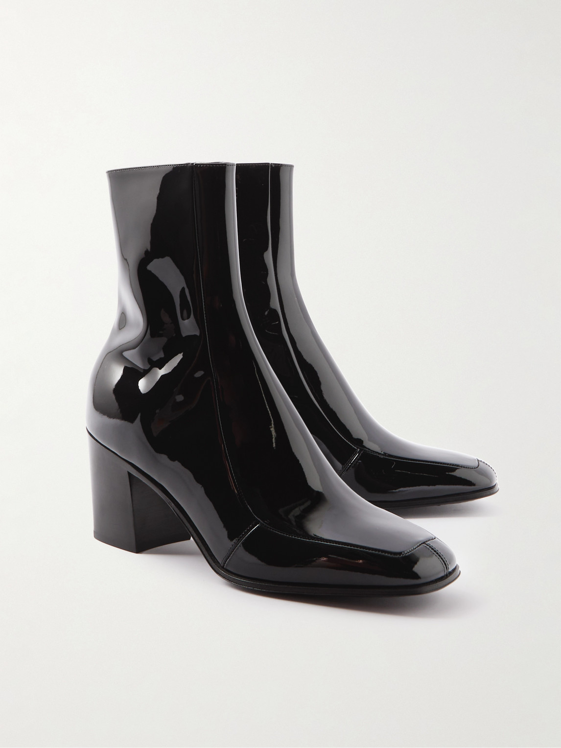 Shop Saint Laurent Beau Patent-leather Boots In Black
