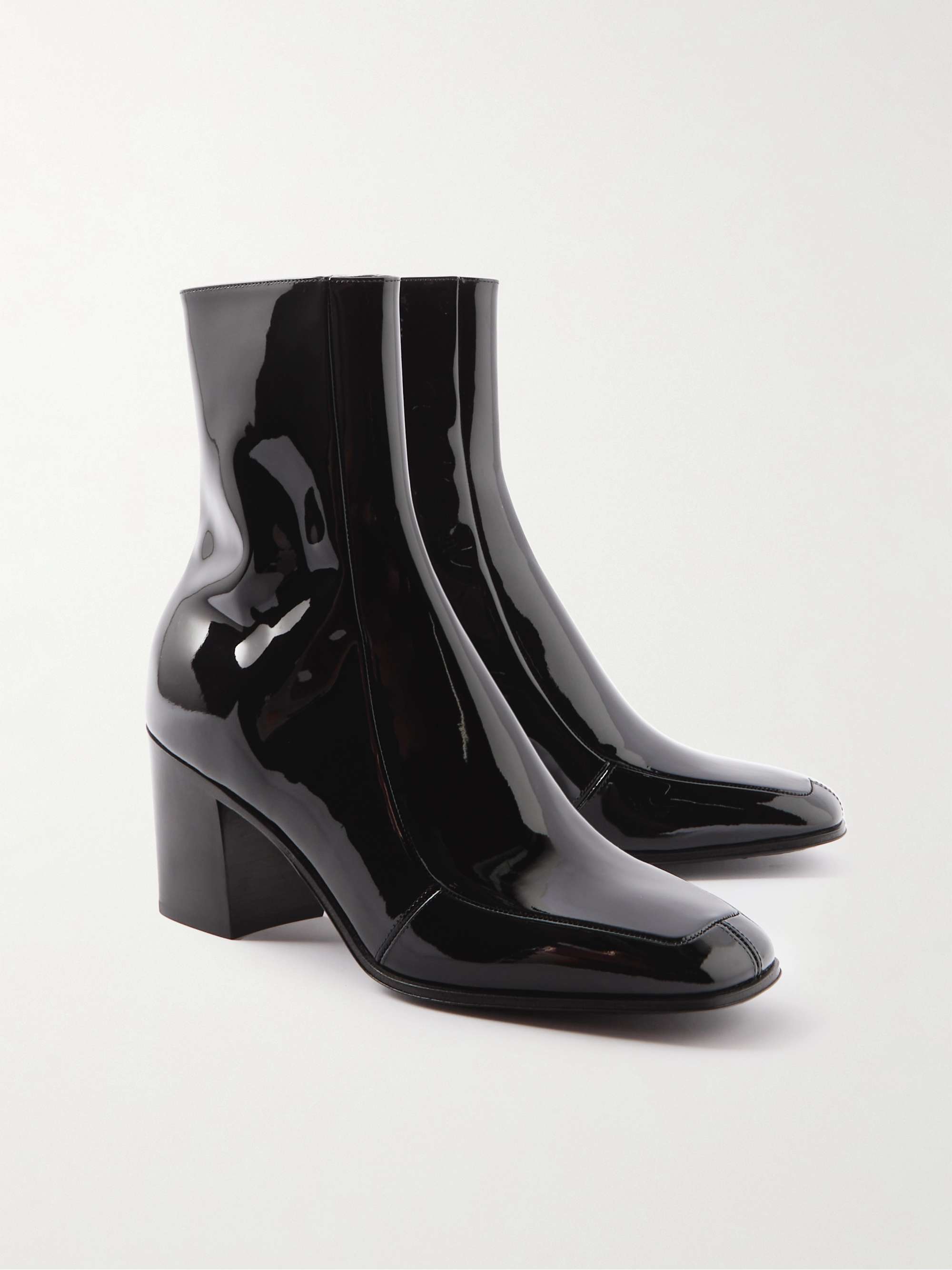 SAINT LAURENT Beau Patent-Leather Boots for Men | MR PORTER