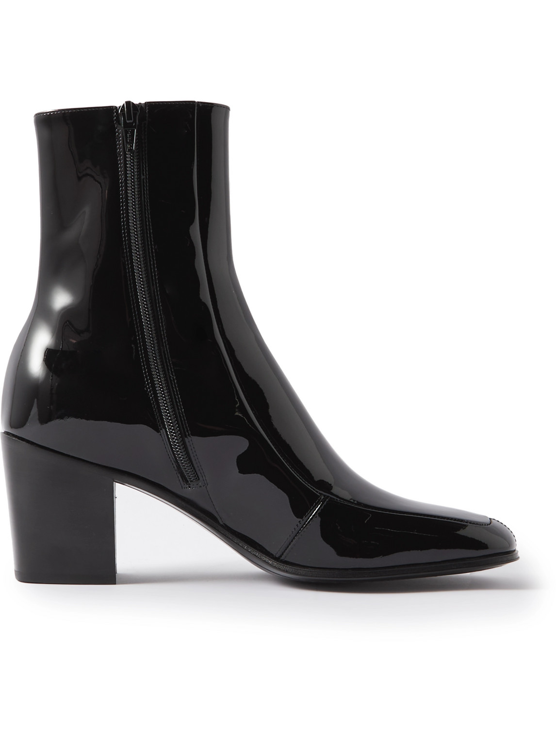 Shop Saint Laurent Beau Patent-leather Boots In Black