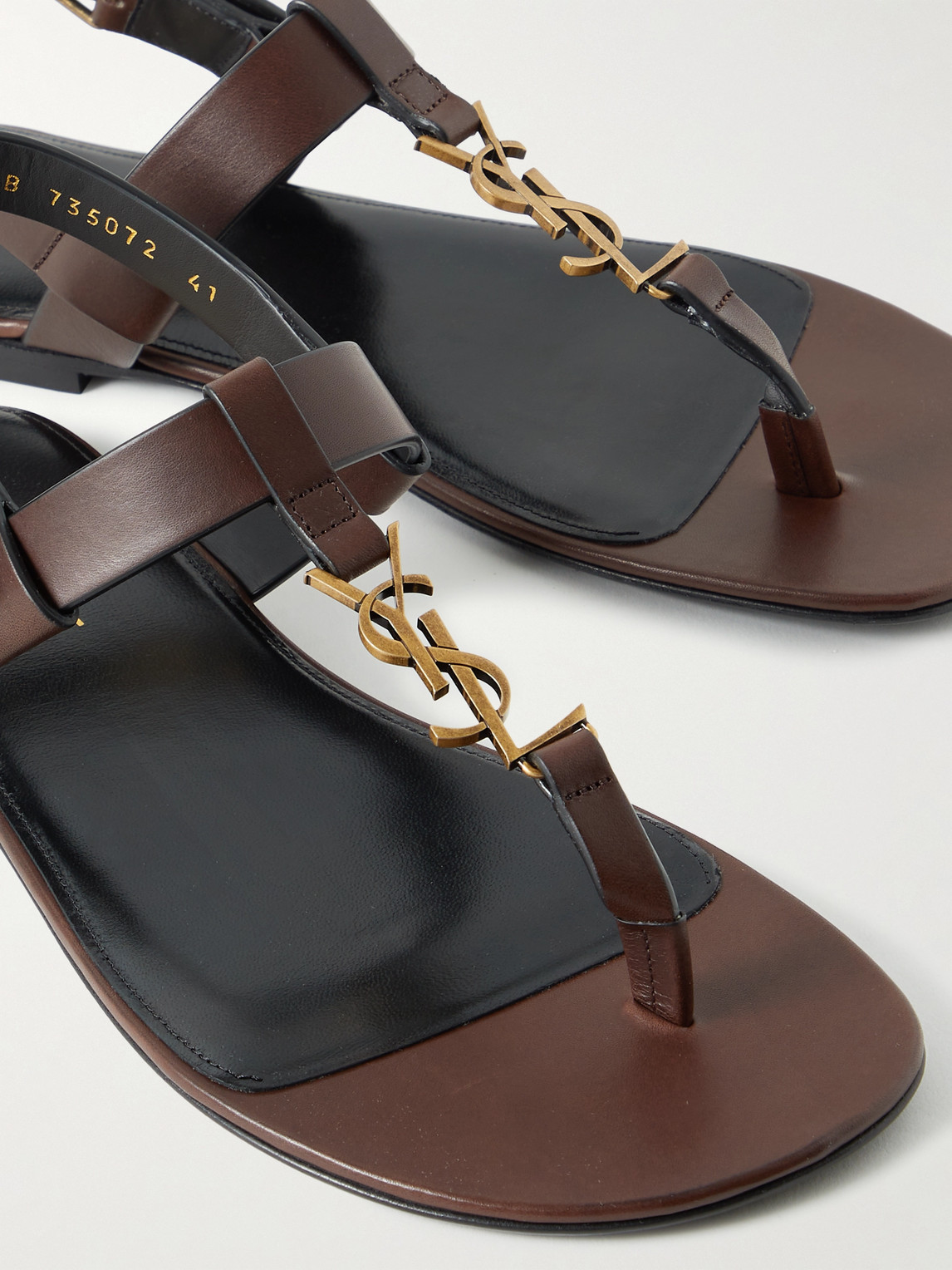 Shop Saint Laurent Cassandre Logo-embellished Leather Sandals In Brown