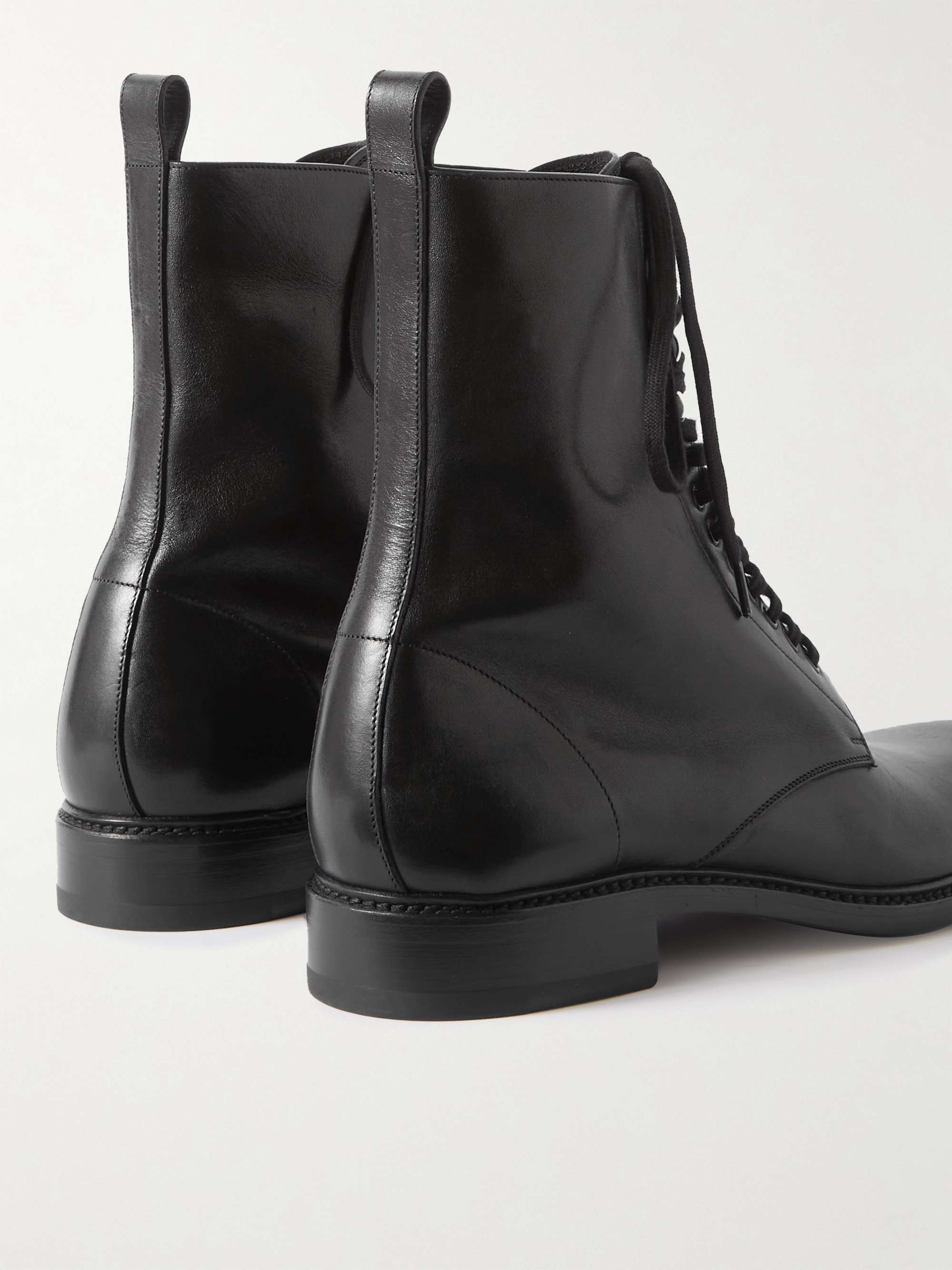 SAINT LAURENT Army Glossed-Leather Lace-Up Boots for Men | MR PORTER