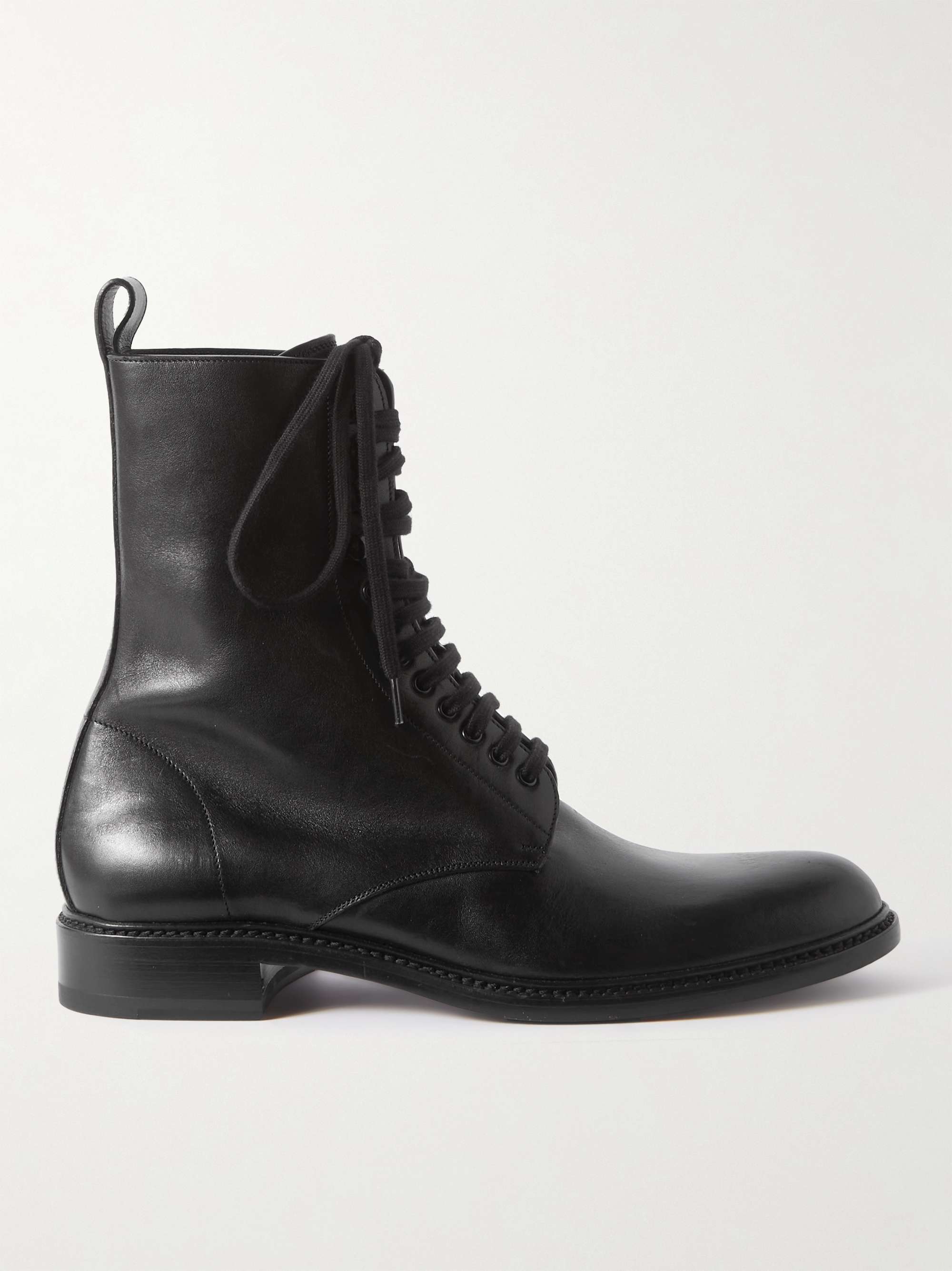 SAINT LAURENT Army Glossed-Leather Lace-Up Boots for Men | MR PORTER