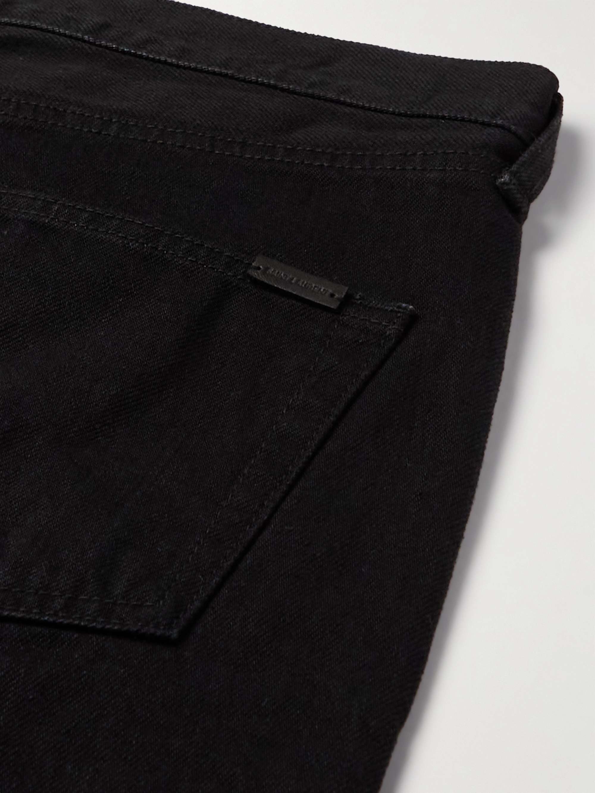 SAINT LAURENT Straight-Leg Distressed Leather-Trimmed Denim Shorts