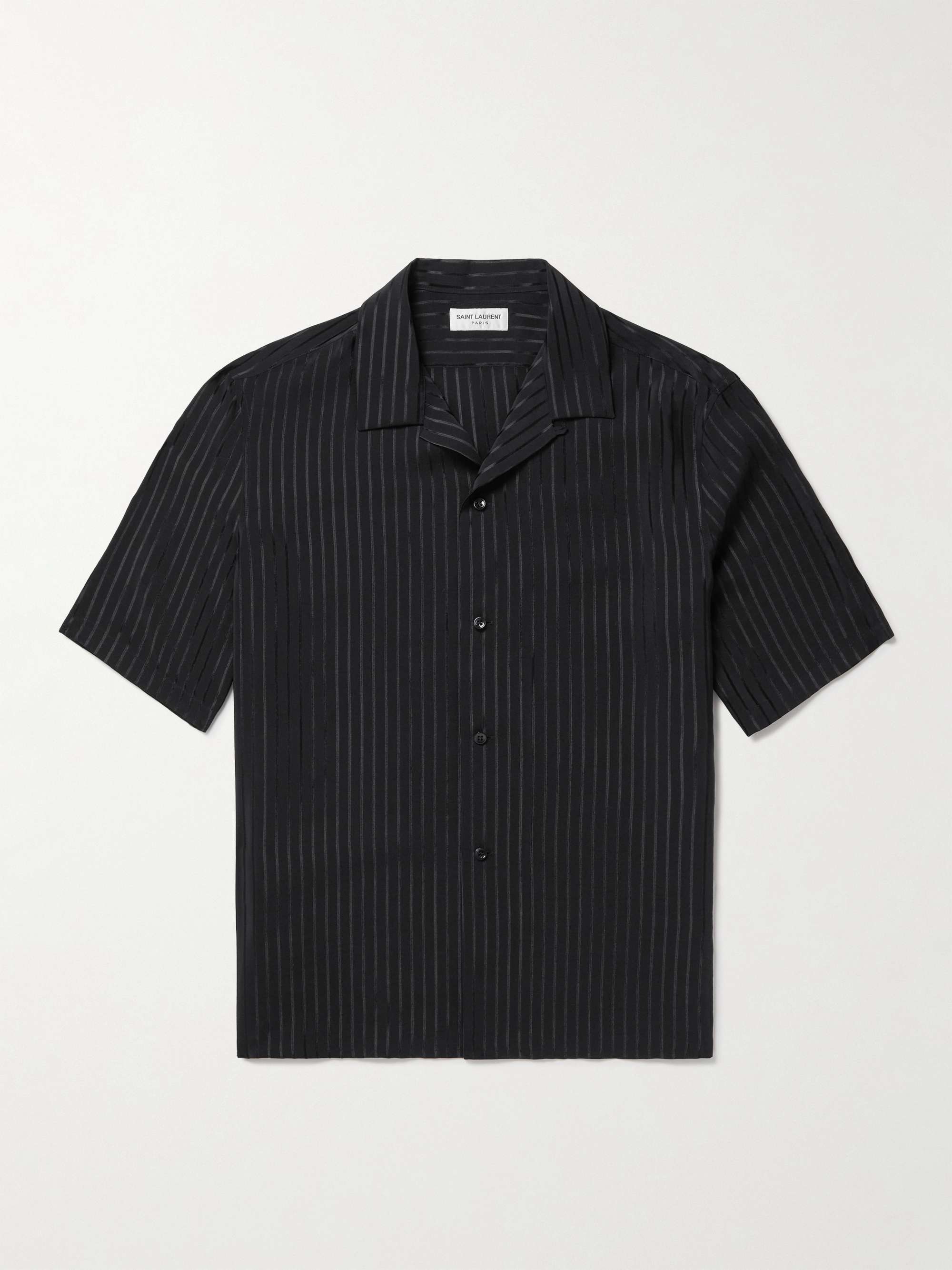 SAINT LAURENT Camp-Collar Striped Silk-Charmeuse Shirt for Men | MR PORTER