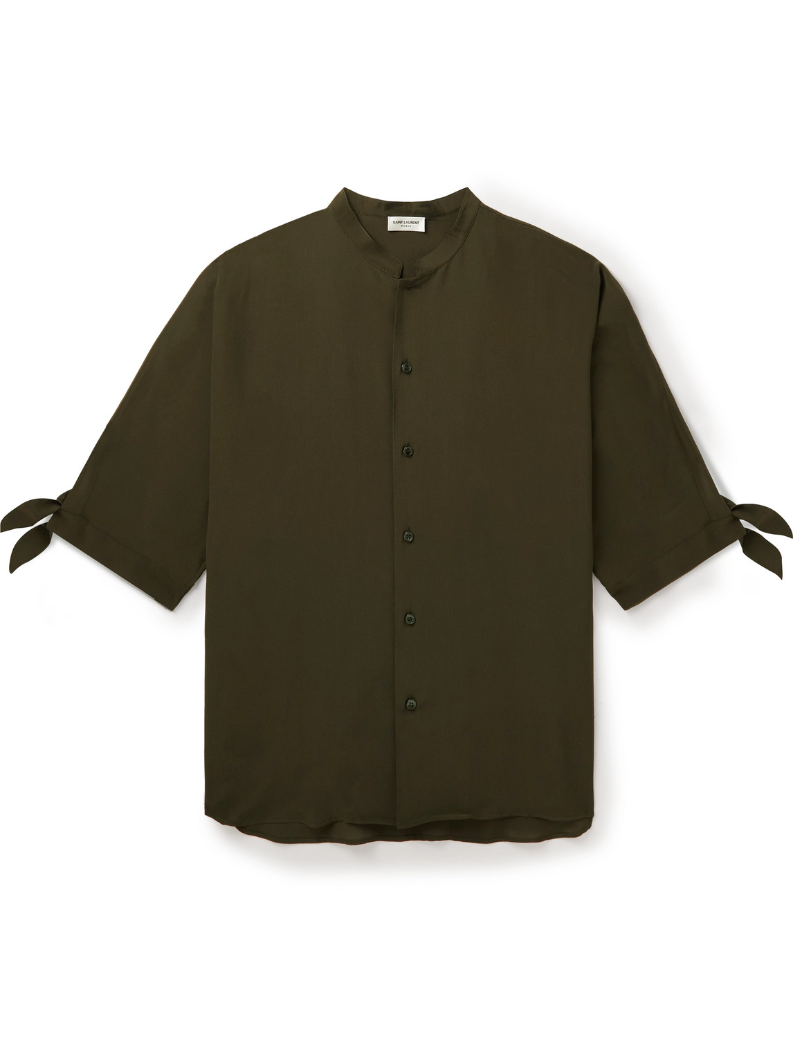 Shop Saint Laurent Grandad-collar Silk Shirt In Green