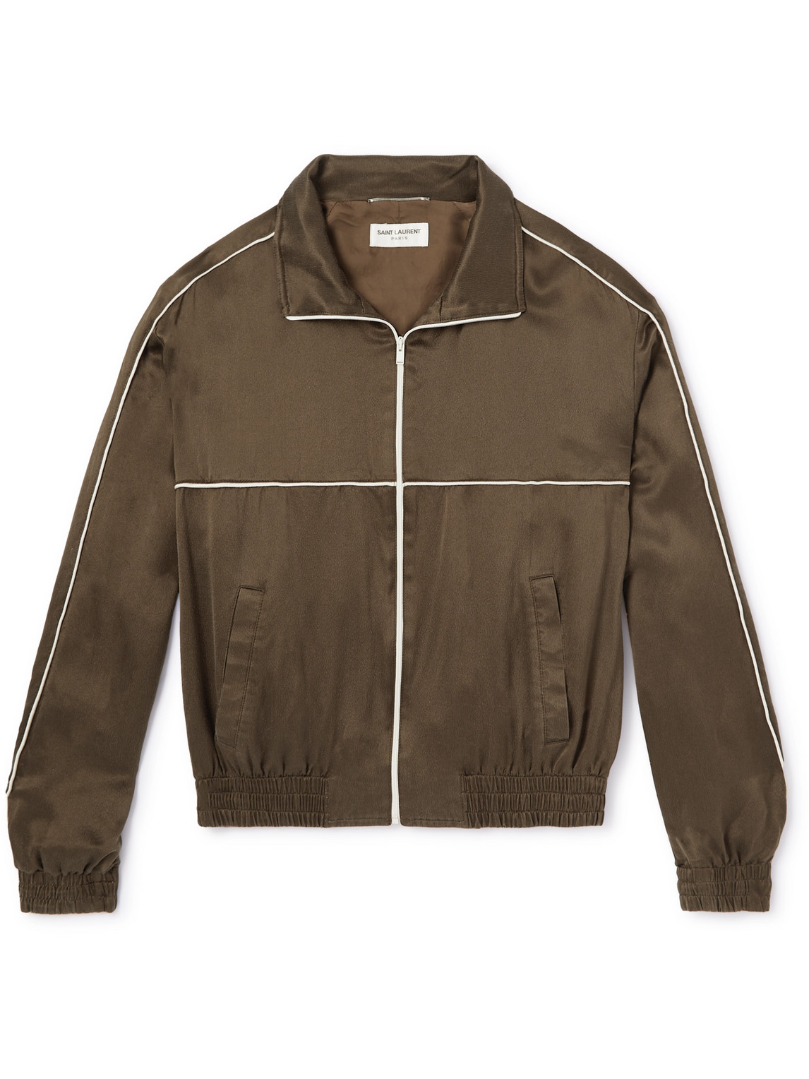 SAINT LAURENT Teddy Piped Silk Satin-Jersey Track Jacket SAINT LAURENT Teddy Piped Silk Satin-Jersey Track Jacket