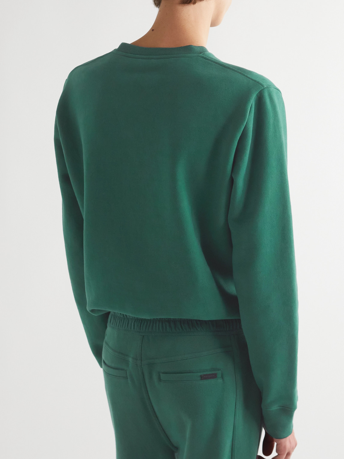Shop Saint Laurent Logo-print Cotton-jersey Sweatshirt In Green