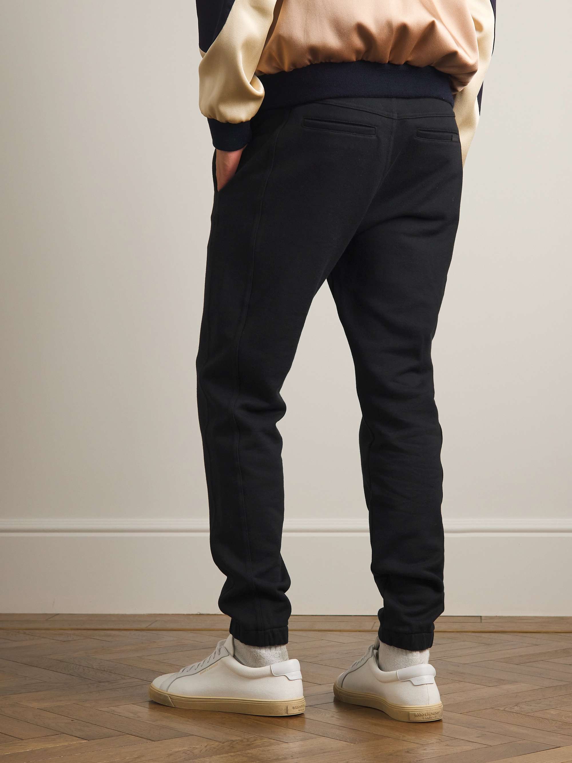 SAINT LAURENT Tapered Logo-Embroidered Cotton-Jersey Sweatpants
