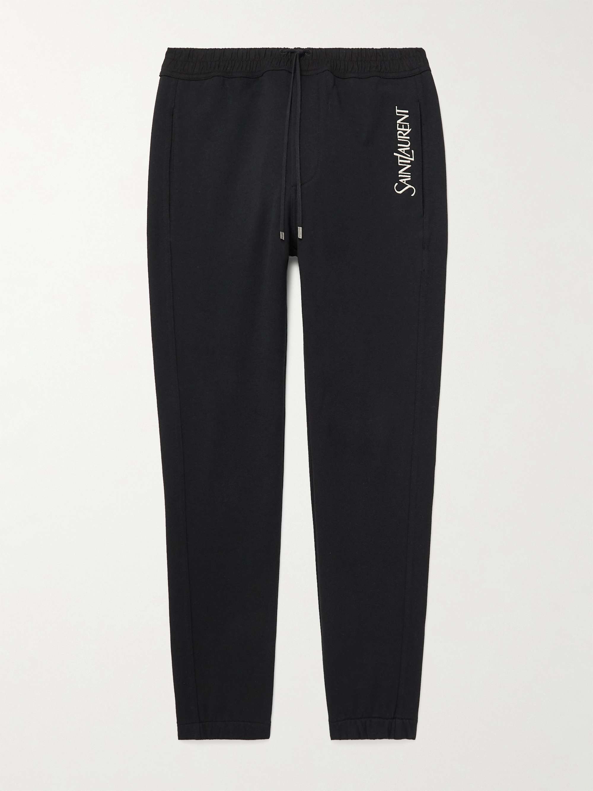 SAINT LAURENT Tapered Logo-Embroidered Cotton-Jersey Sweatpants