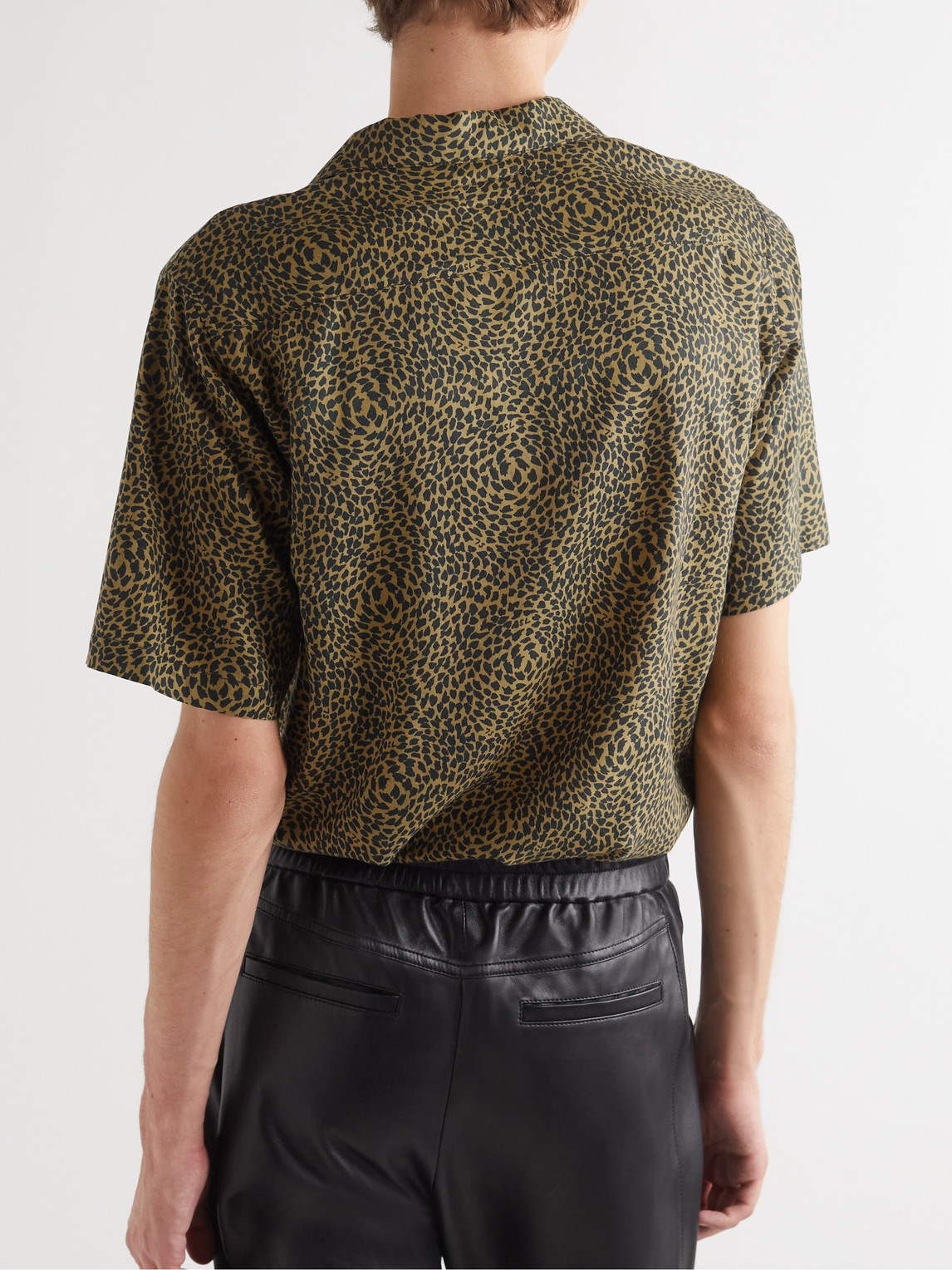 Shop Saint Laurent Camp-collar Leopard-print Lyocell And Cotton-blend Shirt In Brown