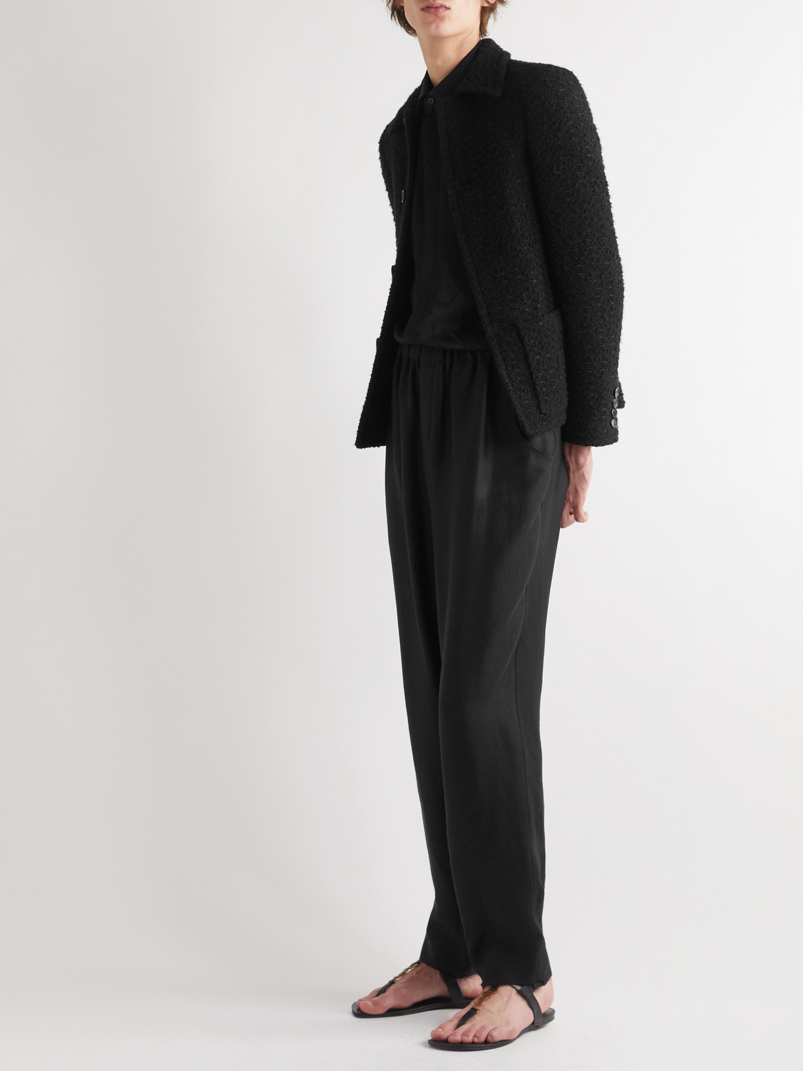 Shop Saint Laurent Slim-fit Wool-blend Tweed Jacket In Black