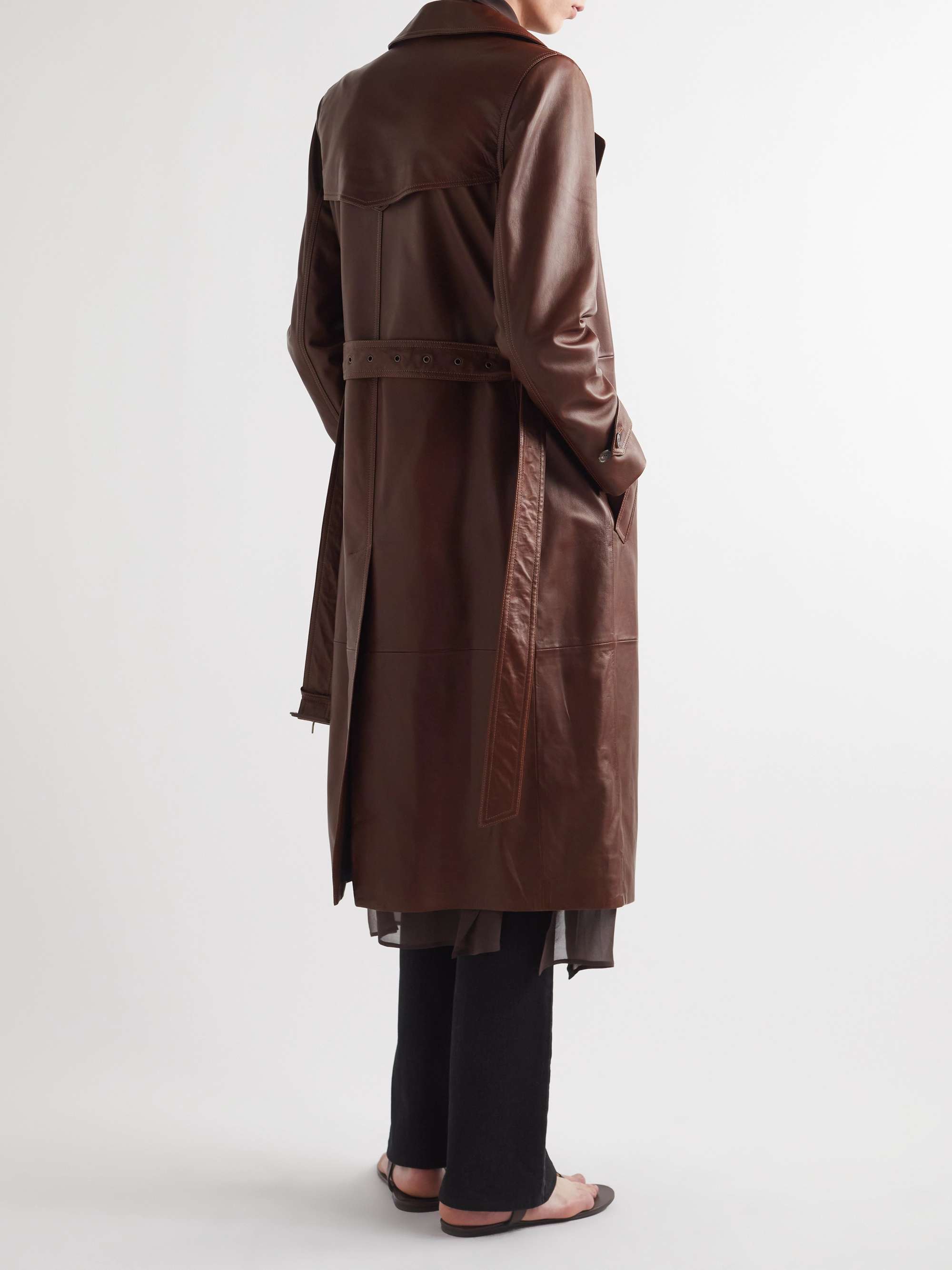 SAINT LAURENT Double-Breasted Leather Trench Coat