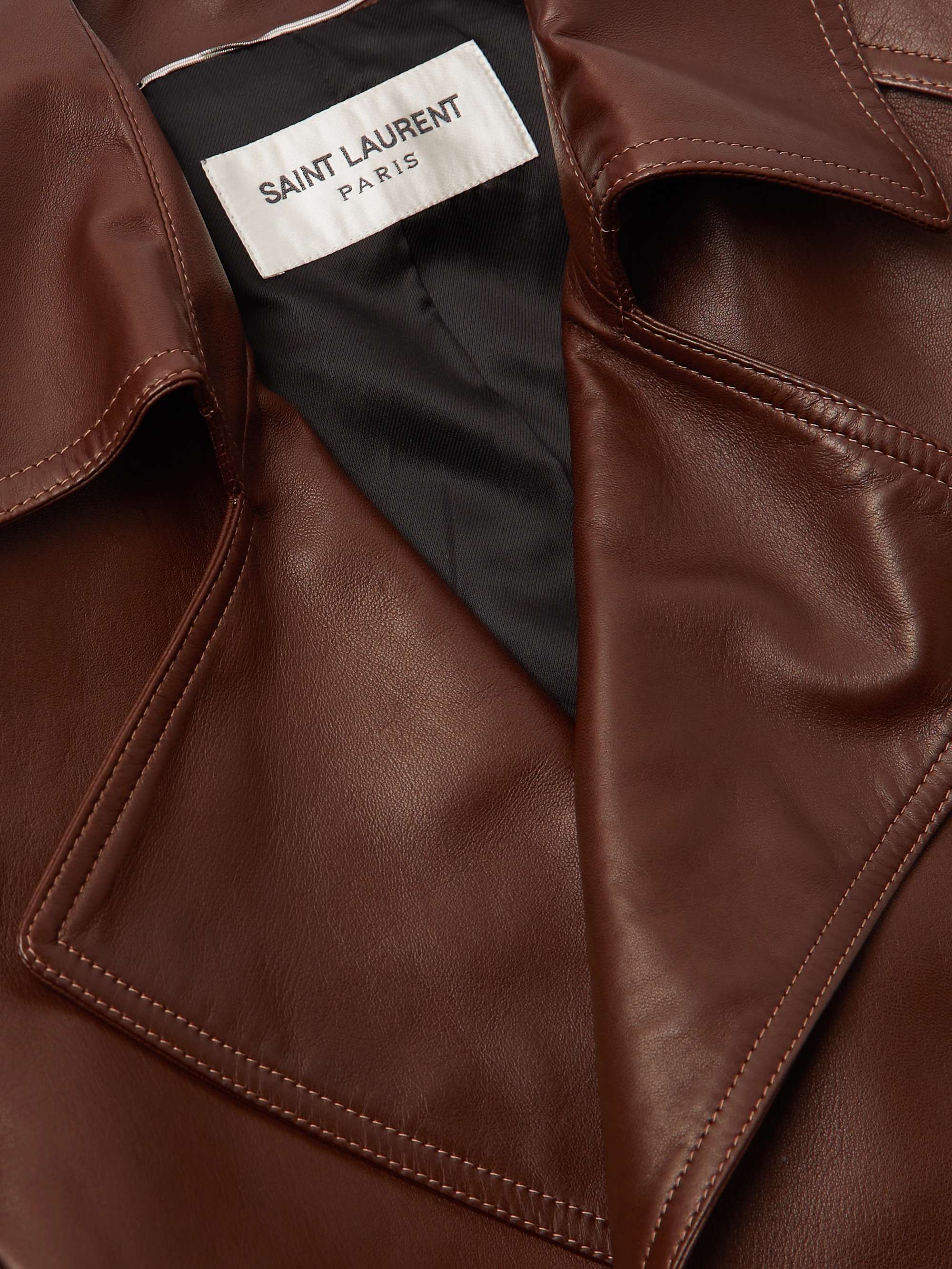 SAINT LAURENT Double-Breasted Leather Trench Coat