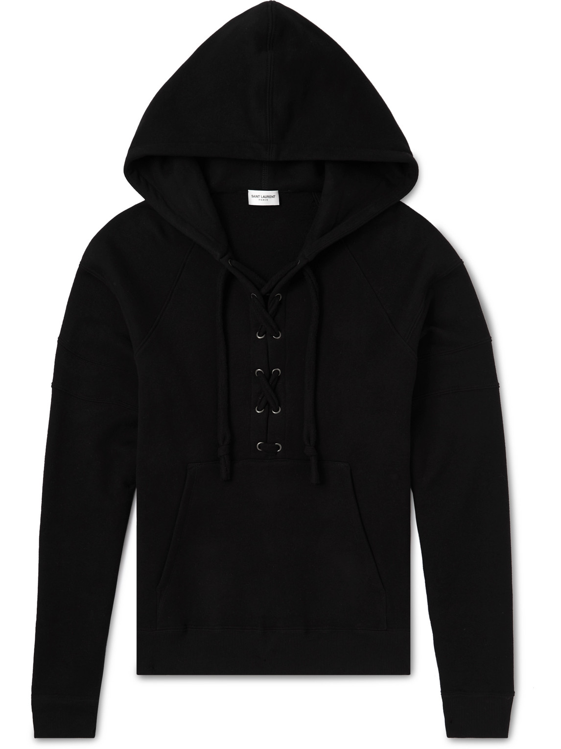 Shop Saint Laurent Lace-trimmed Cotton-jersey Hoodie In Black