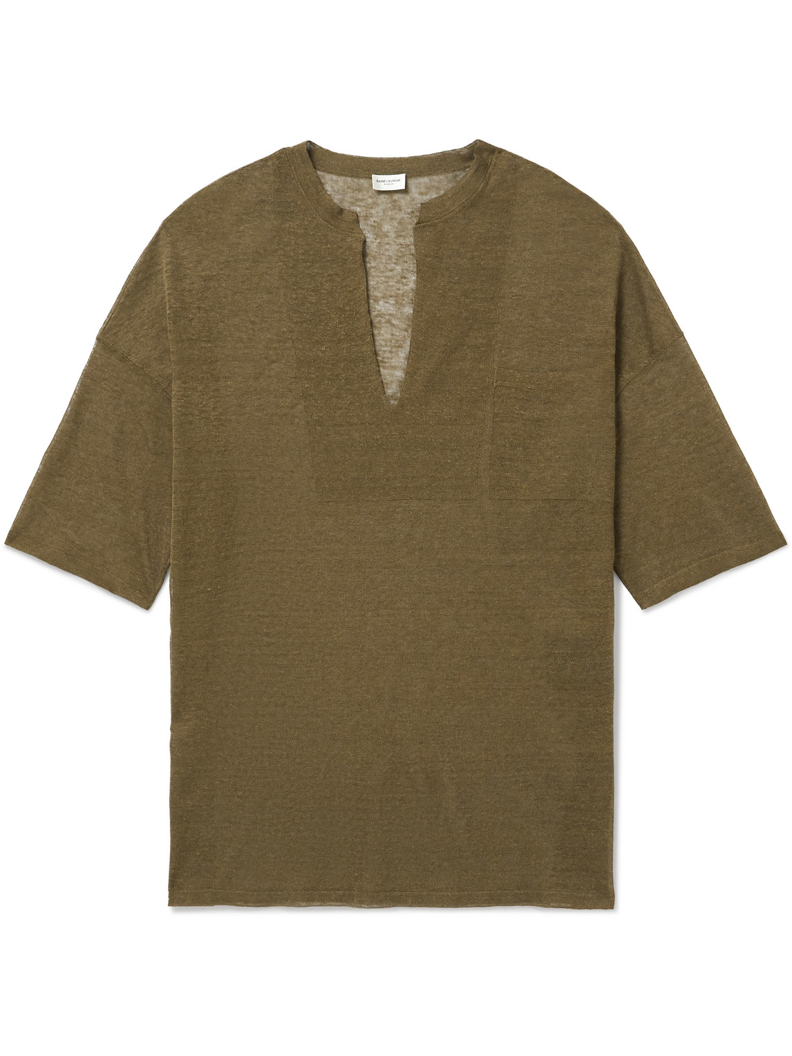 Saint Laurent Linen And Silk-blend T-shirt In Green