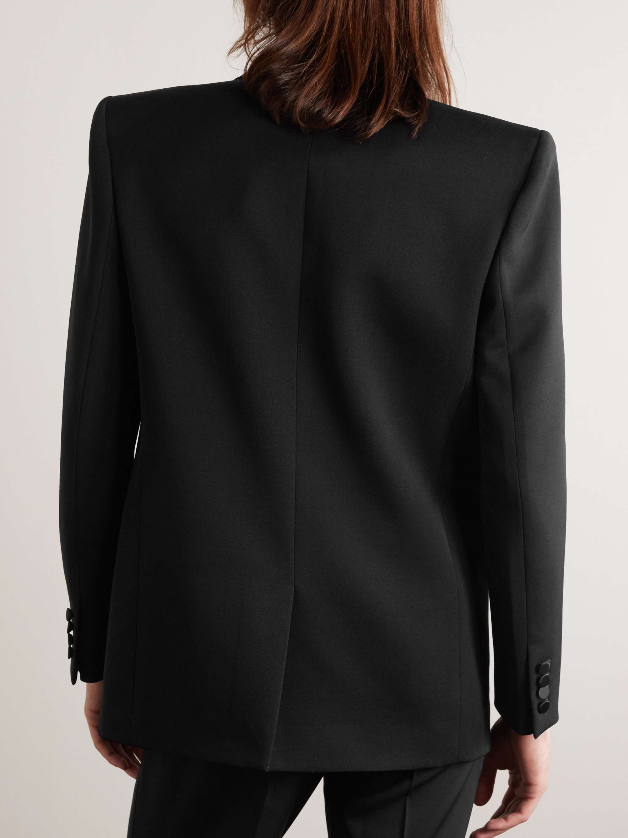 SAINT LAURENT Double-Breasted Satin-Trimmed Wool Blazer