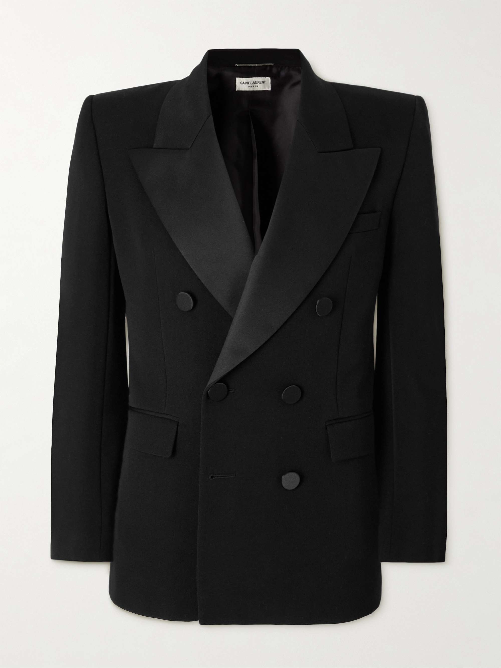 SAINT LAURENT Double-Breasted Satin-Trimmed Wool Blazer