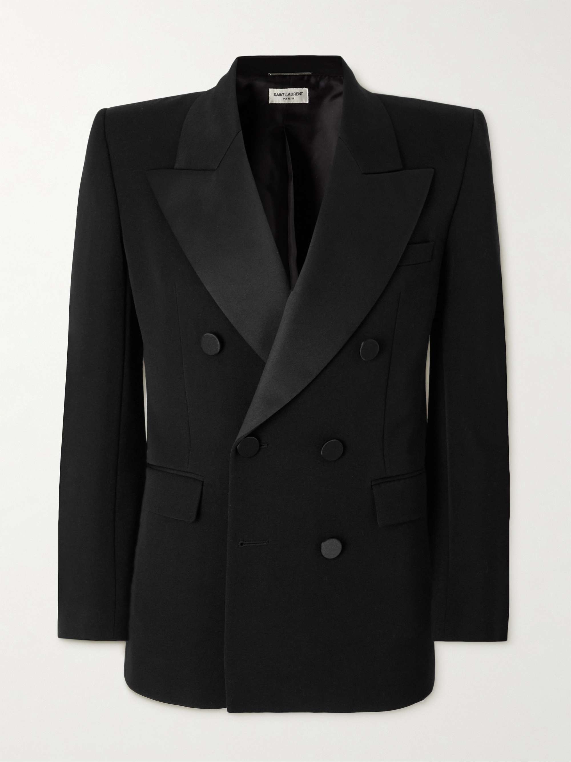 SAINT LAURENT Double-Breasted Satin-Trimmed Wool Blazer for Men | MR PORTER