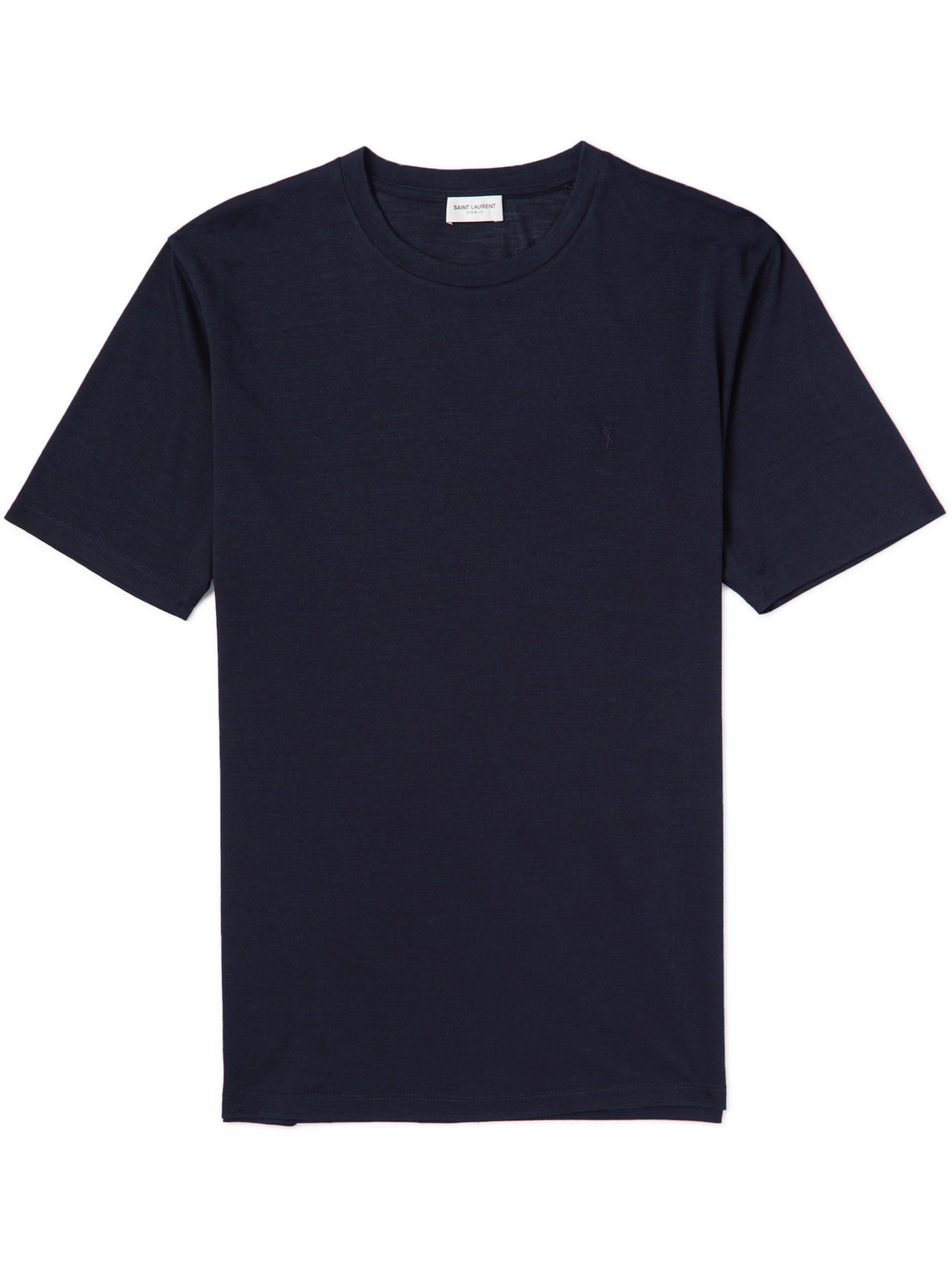 Shop Saint Laurent Wool And Silk-blend T-shirt In Blue